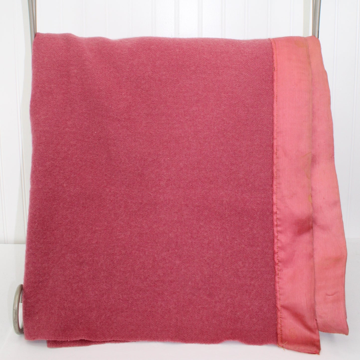 Faribo Wool Blanket Vintage Mid Century Rose with Satin Binding - 69" X 86" lots of use left older faribo