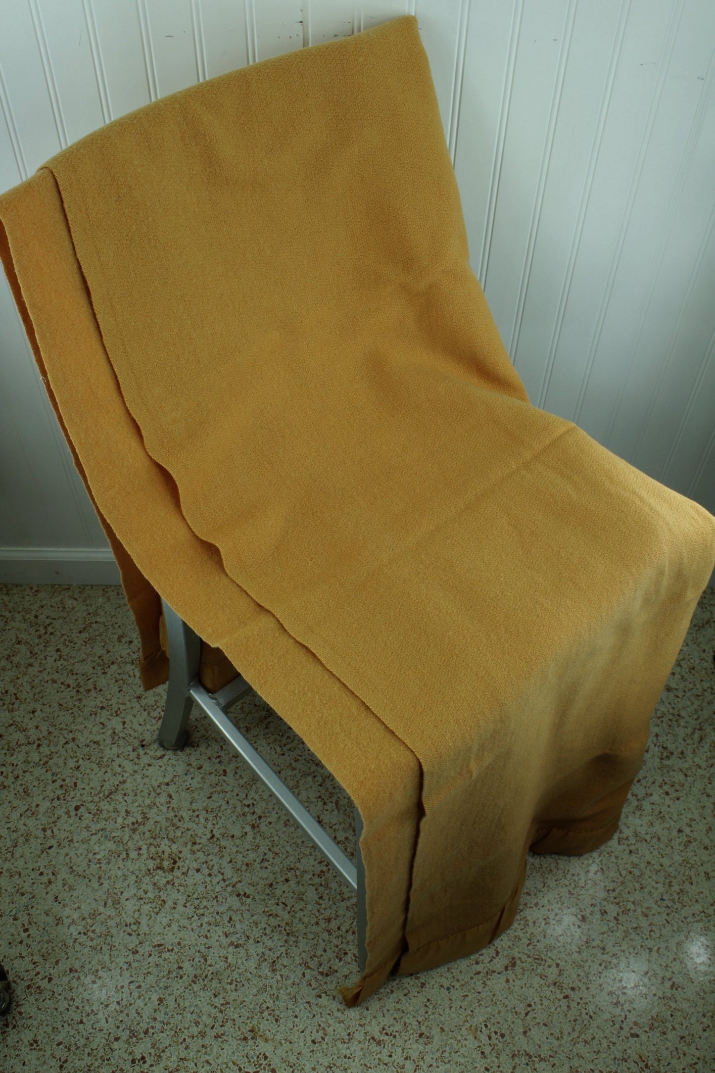 Faribo 100% Virgin Wool Blanket Butterscotch Gold Vintage 60" X 84" Wide Satin Binding 3" faribault mn