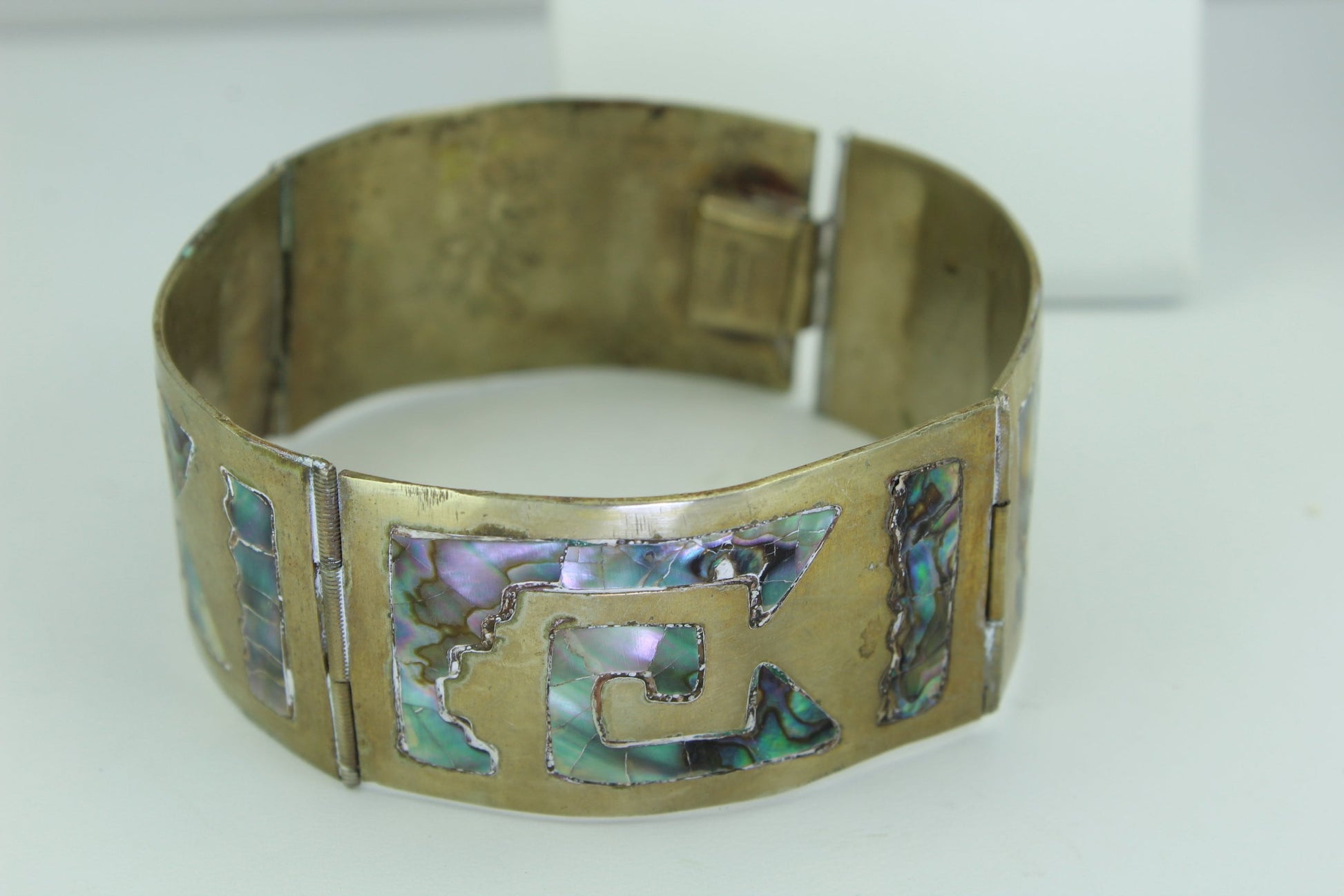 Lot Abalone Alpaca Vintage Link Bracelet Dangle Wire Pierced Earrings unusual