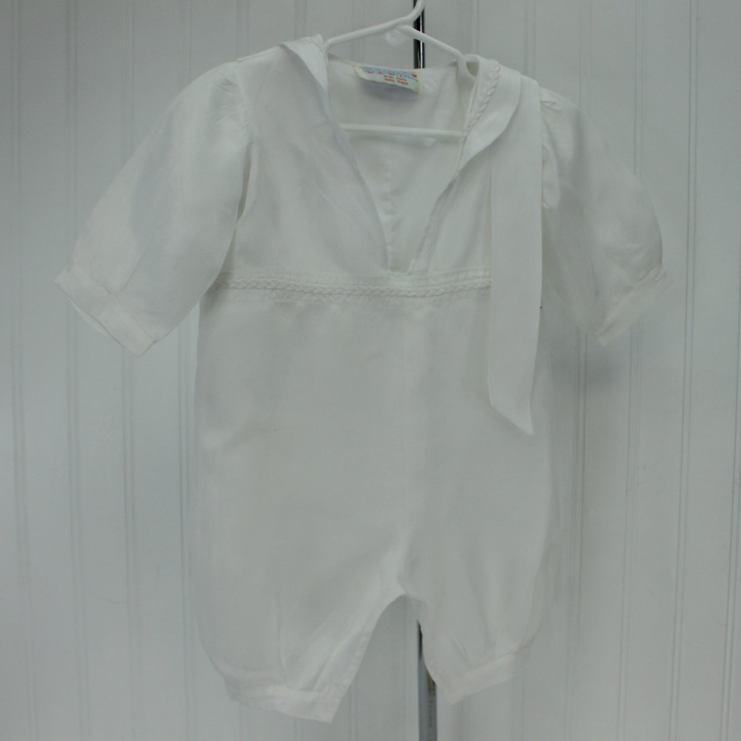 Sailor Design Baby White Faille Romper Ruth Ann Baby's World velcro closing legs