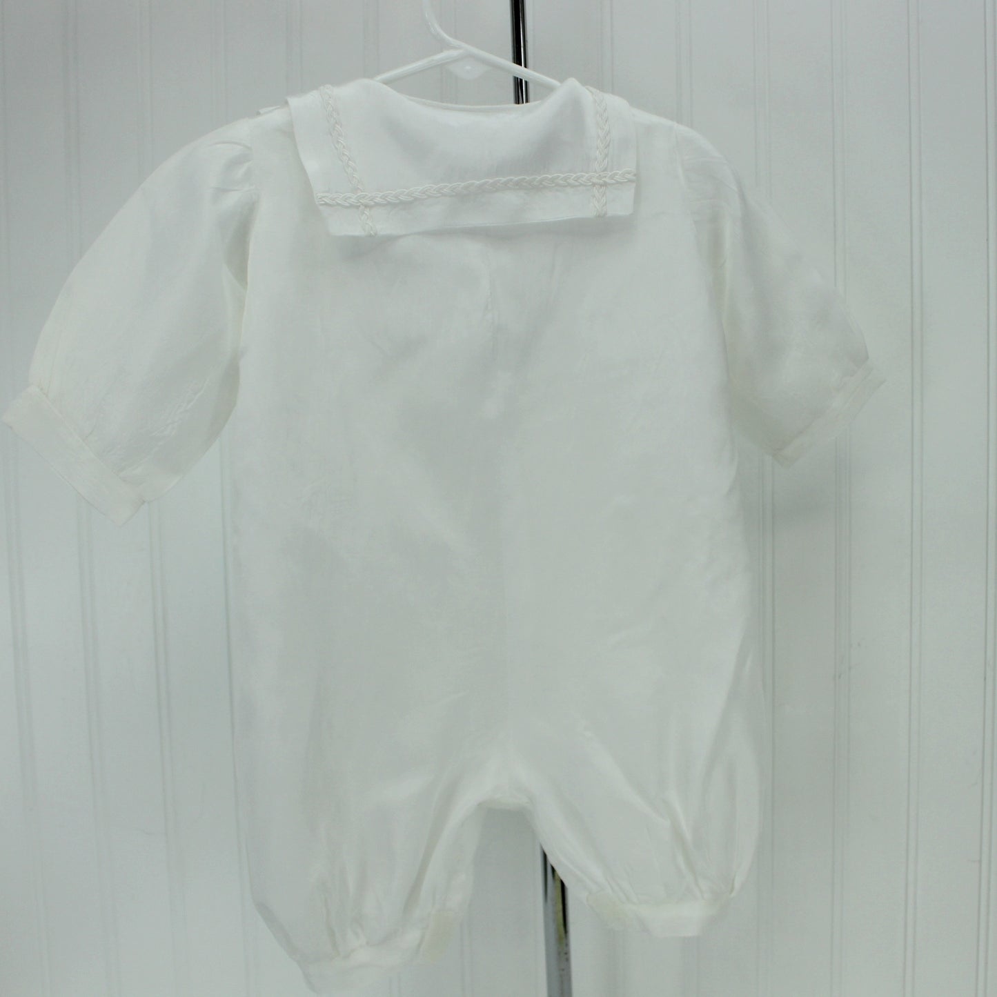 Sailor Design Baby White Faille Romper Ruth Ann Baby's World wide sailor collar with braid