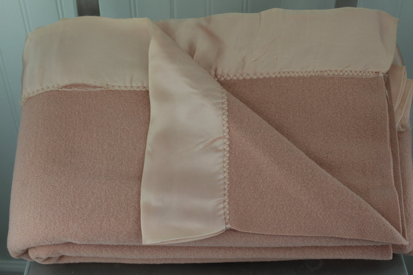 Vintage Wool Blanket Pale Rose Dense Weave Mid Century warm