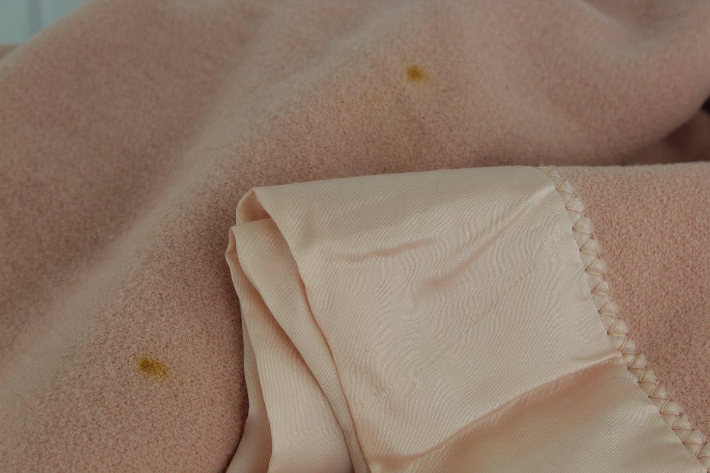 Vintage Wool Blanket Pale Rose Dense Weave Mid Century pale