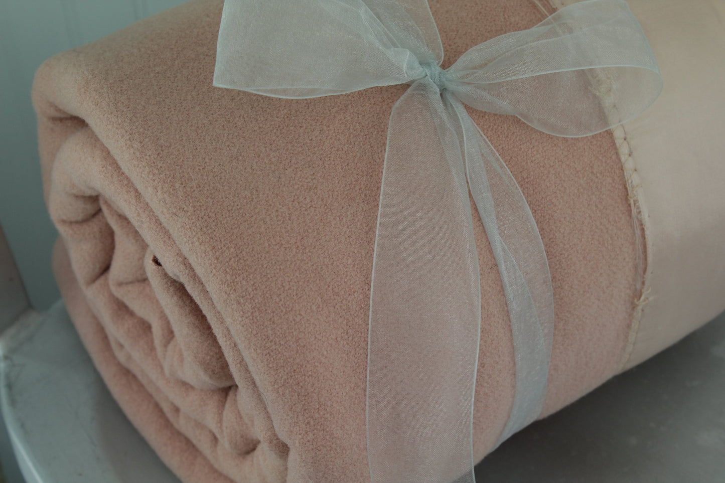 Vintage Wool Blanket Pale Rose Dense Weave Mid Century
