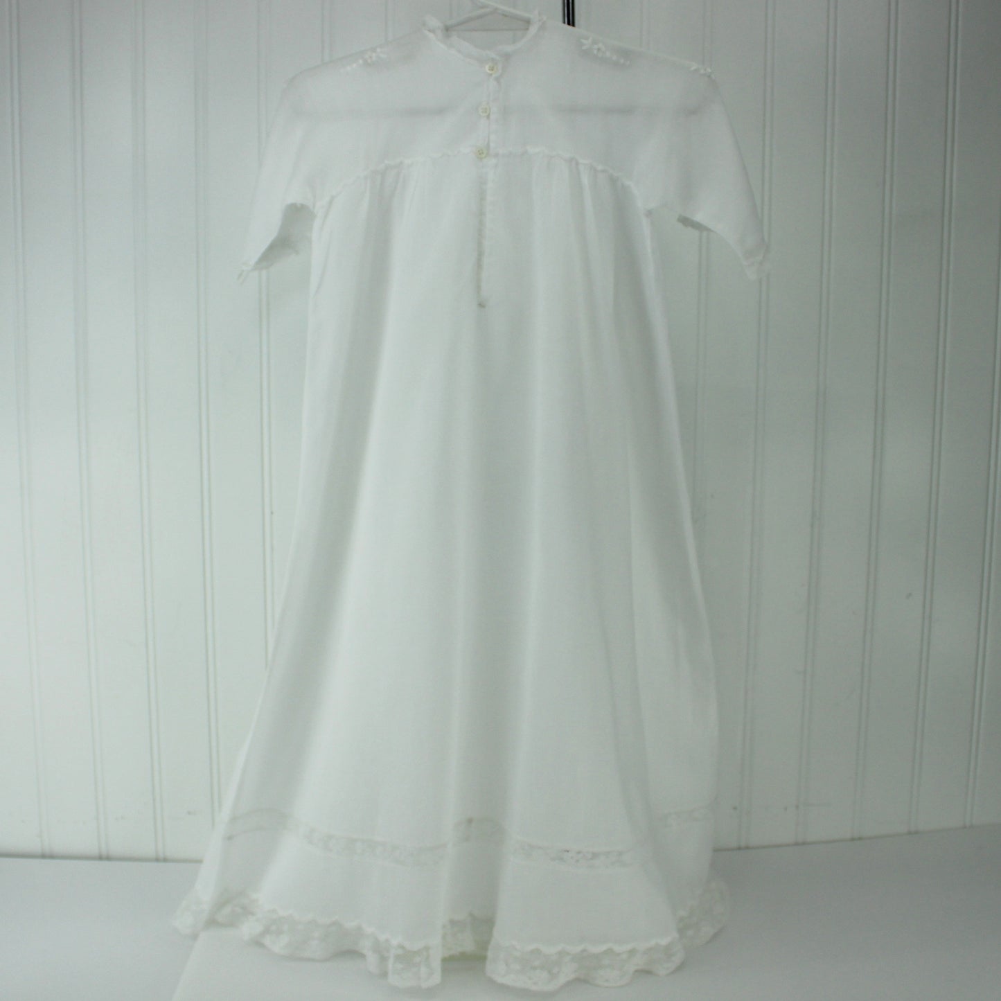 Collection 5 Pieces Infant Victorian Christening Summer Dresses Lace Embroidery Organdy Great for Large Dolls back view buttons mop