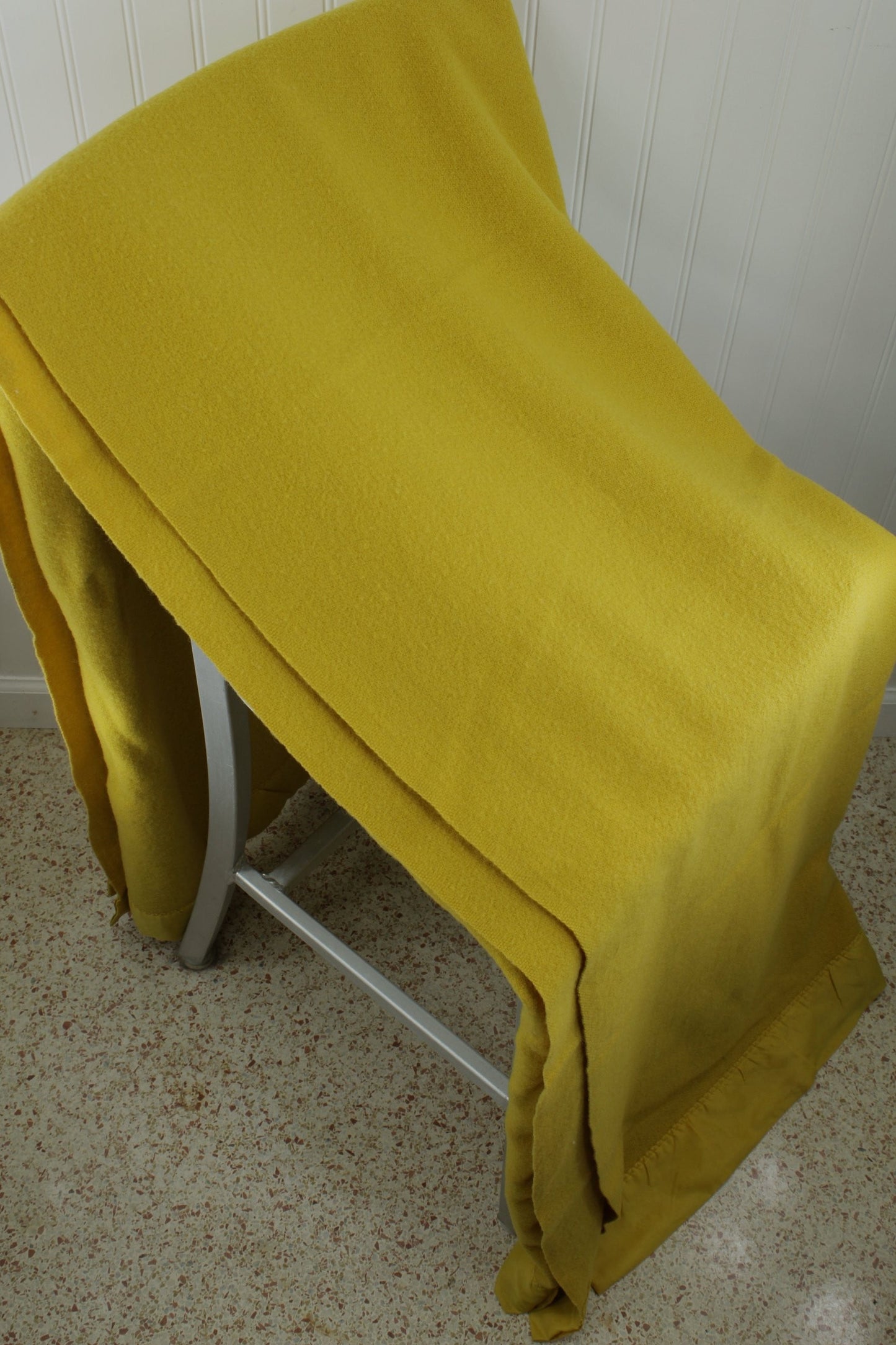 Faribo 100% Wool Blanket Dijon Mustard Gold Vintage 82" X 84" Wide Satin Binding 3" king