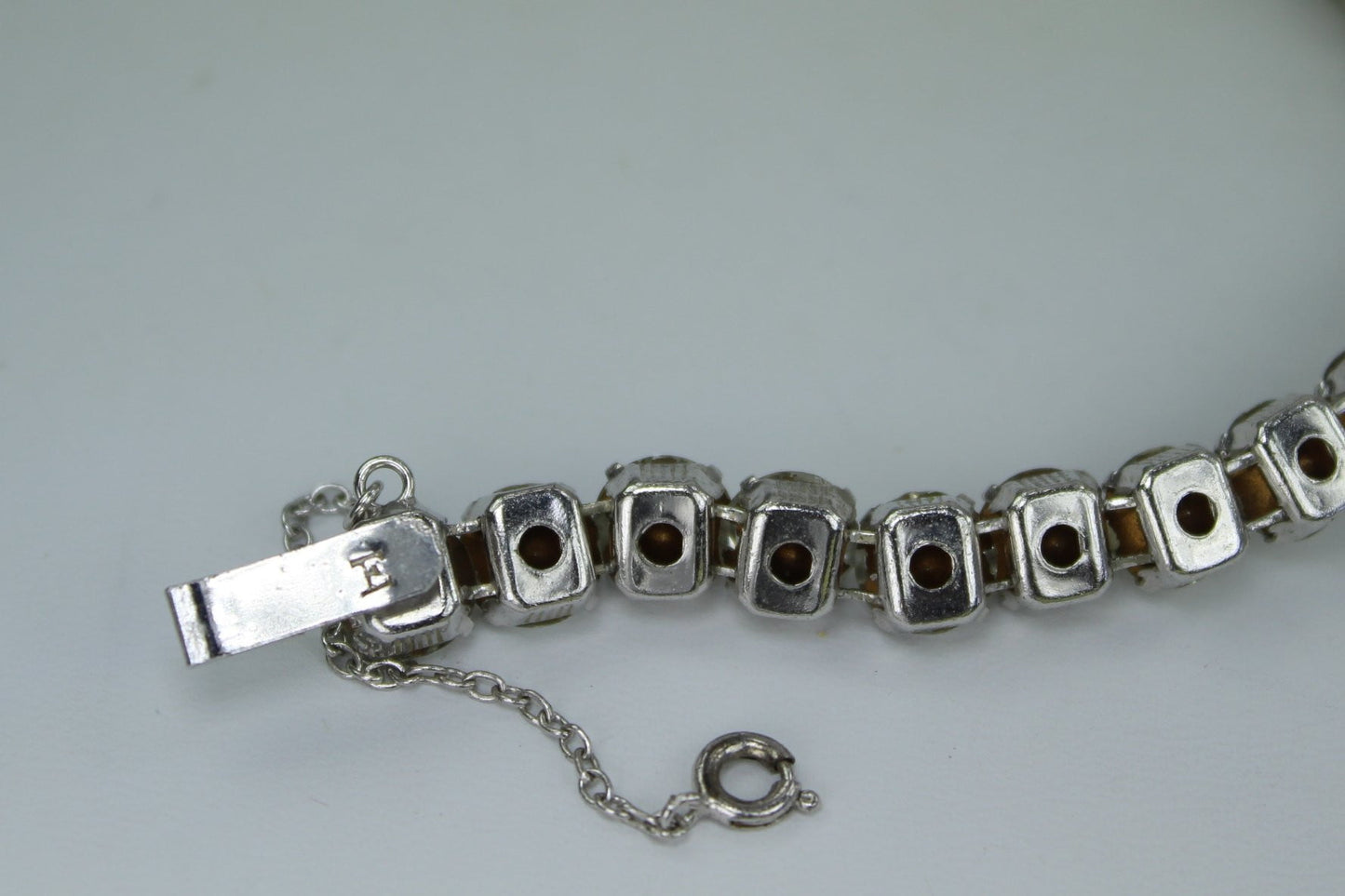 Eisenberg Rhinestone Block "E" Necklace - 1940s Triple Dangle - 14 1/4" Signed