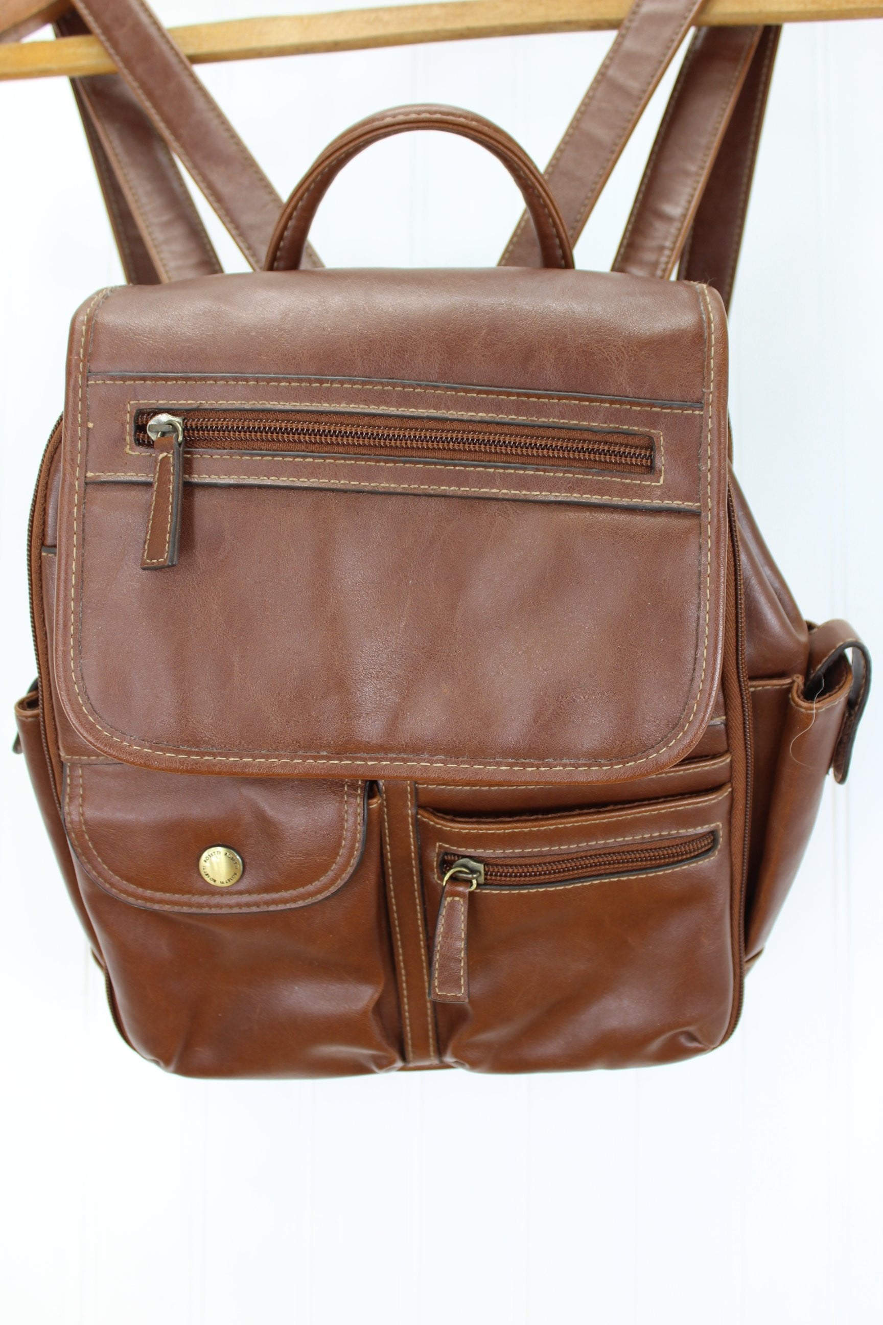 Rosetti Leather Backpack - Brown Double Strap - Compartments Galore lots of space