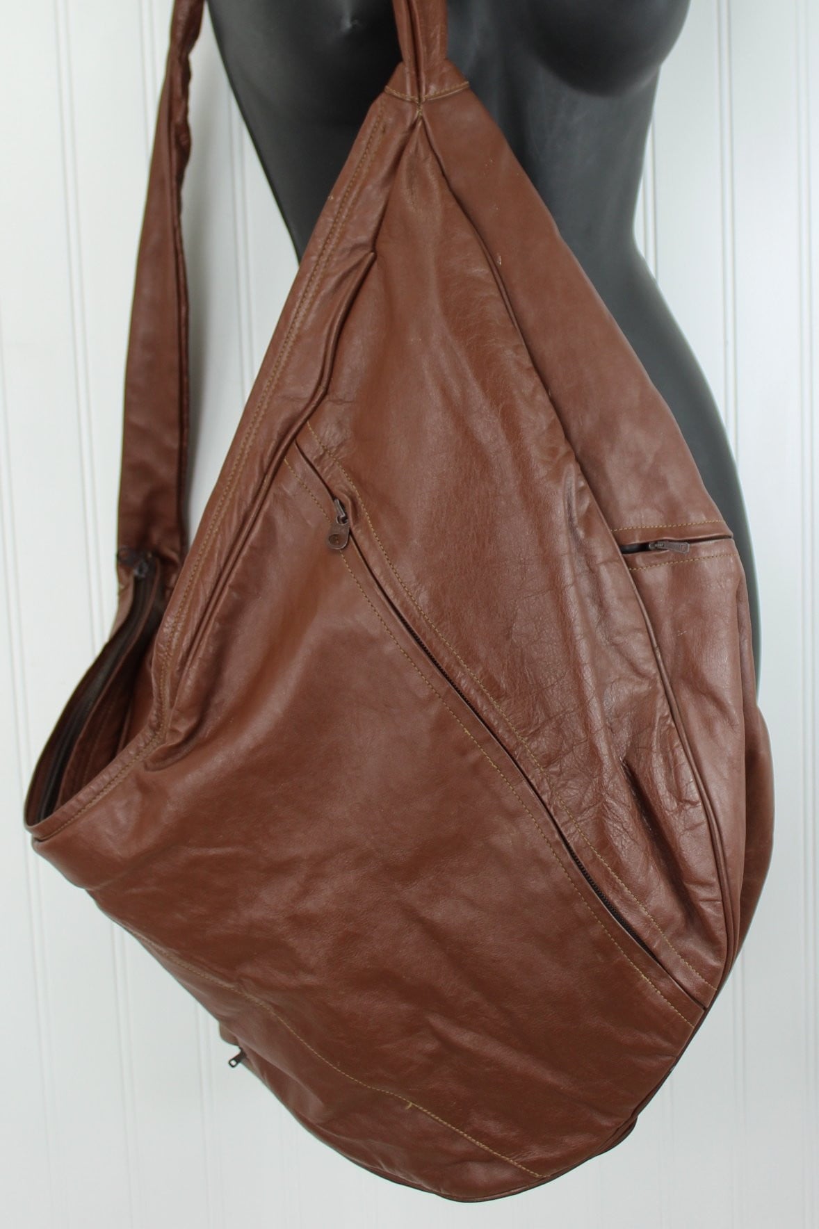 Flores Bags Leather Sling Shoulder Tote Carryall Bag - Tie Shoulder Handle - Extra Large leather intact
