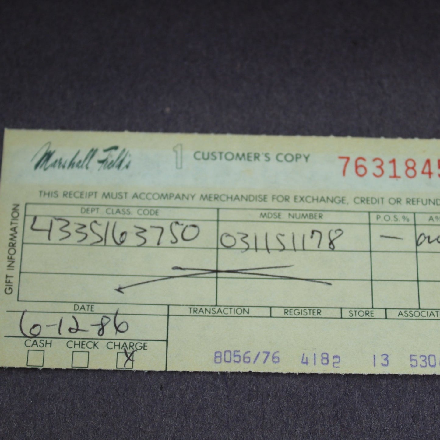 vintage layette marshall fields 1986 original receipt