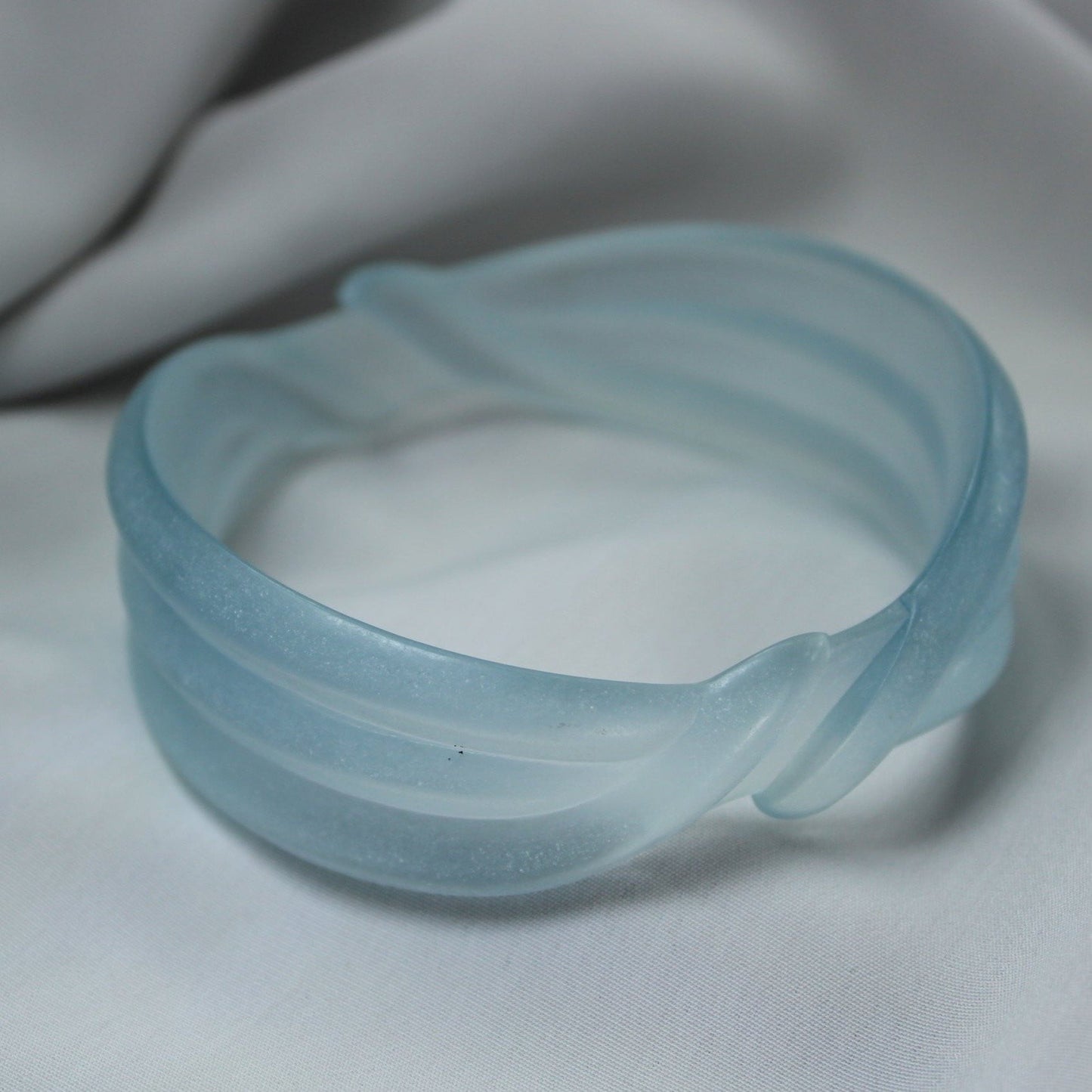 Baby Blue Bracelet Carved Frosted Ribbon Design Vintage Bangle large