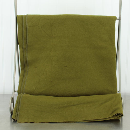 Wool Blanket - Military Style Drab Green Vintage - 59" X 78" - Use or Repurpose