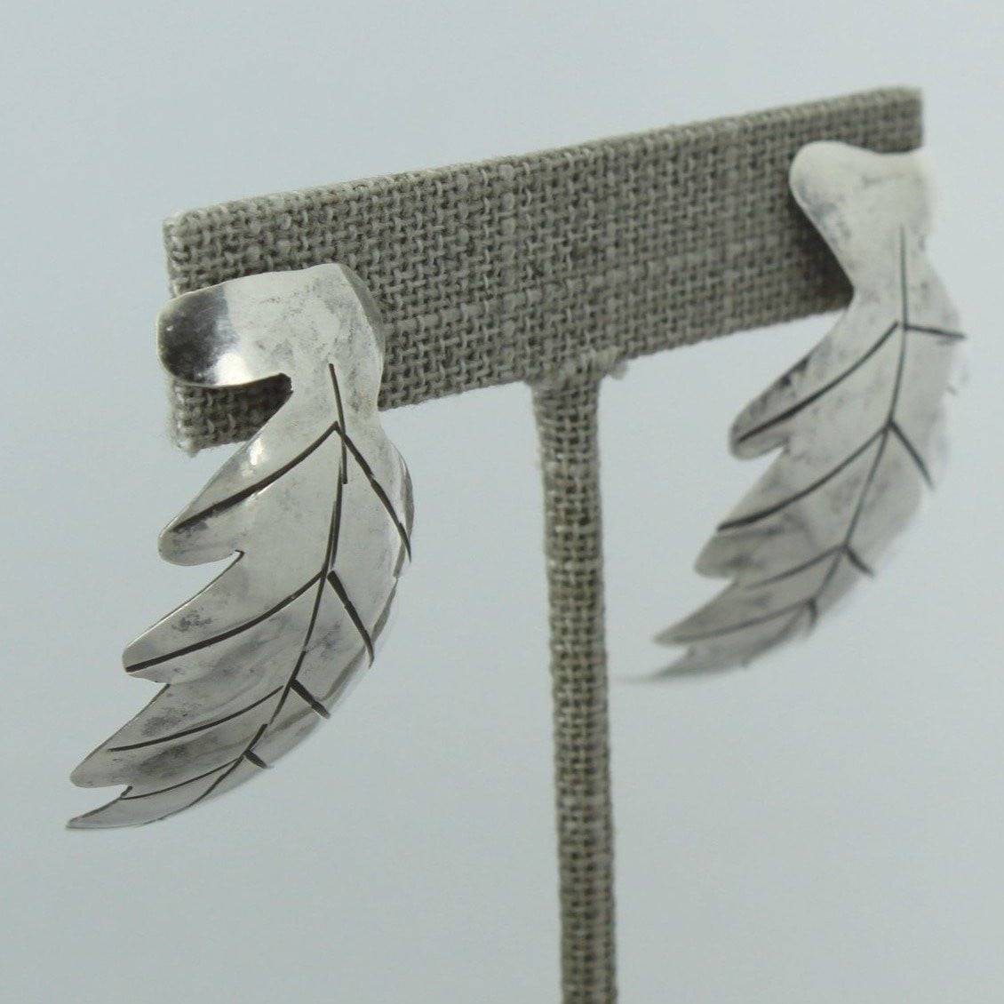 Unique Sterling Earrings Large Curled Leaf Posts artisan
