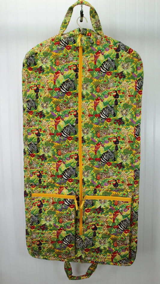 Unbranded Jungle Scene Fabric Garment Carrier Hanging Overnighter - Zebra Toucan