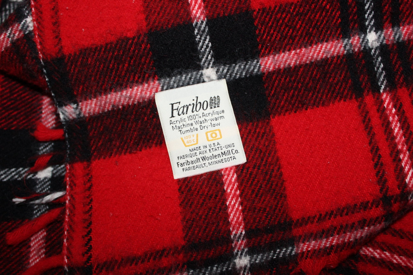 Acrylic Faribo Fringed Throw Red Black Plaid All Season washable