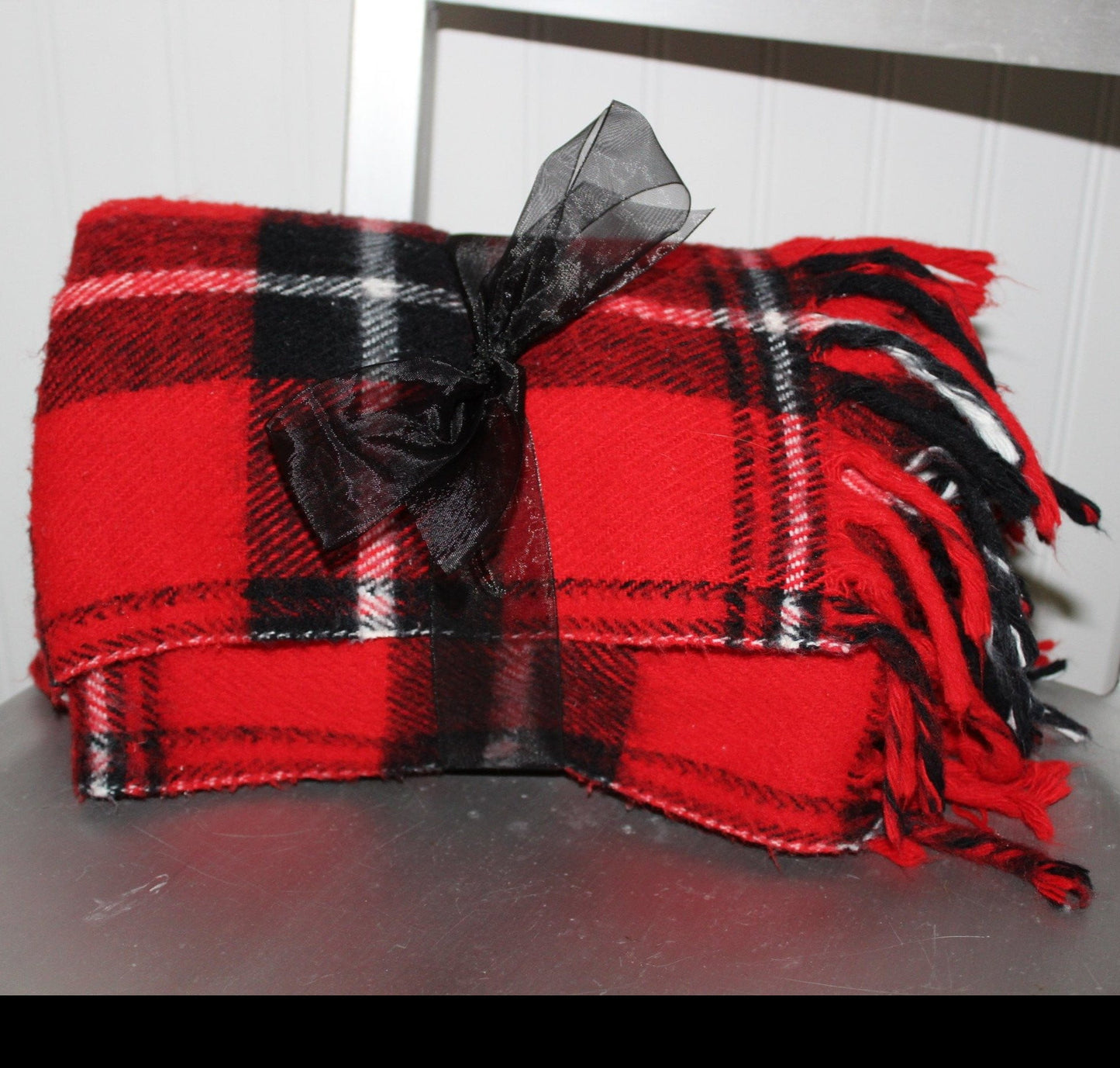Faribo Acrylic Throw - Red Black Plaid - 53" X 40" USA used