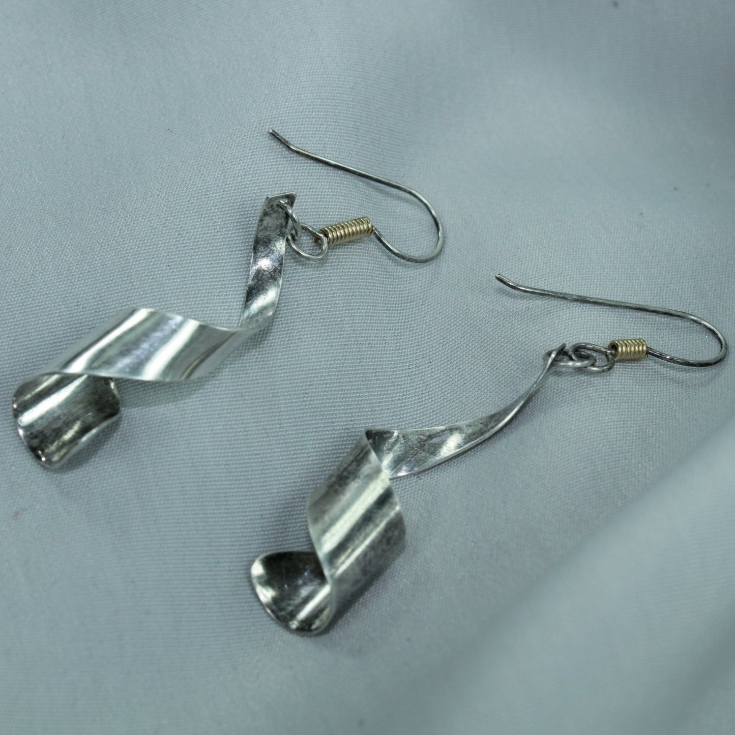 Wire Fish Hook Earrings Sterling Curled Ribbon hand made