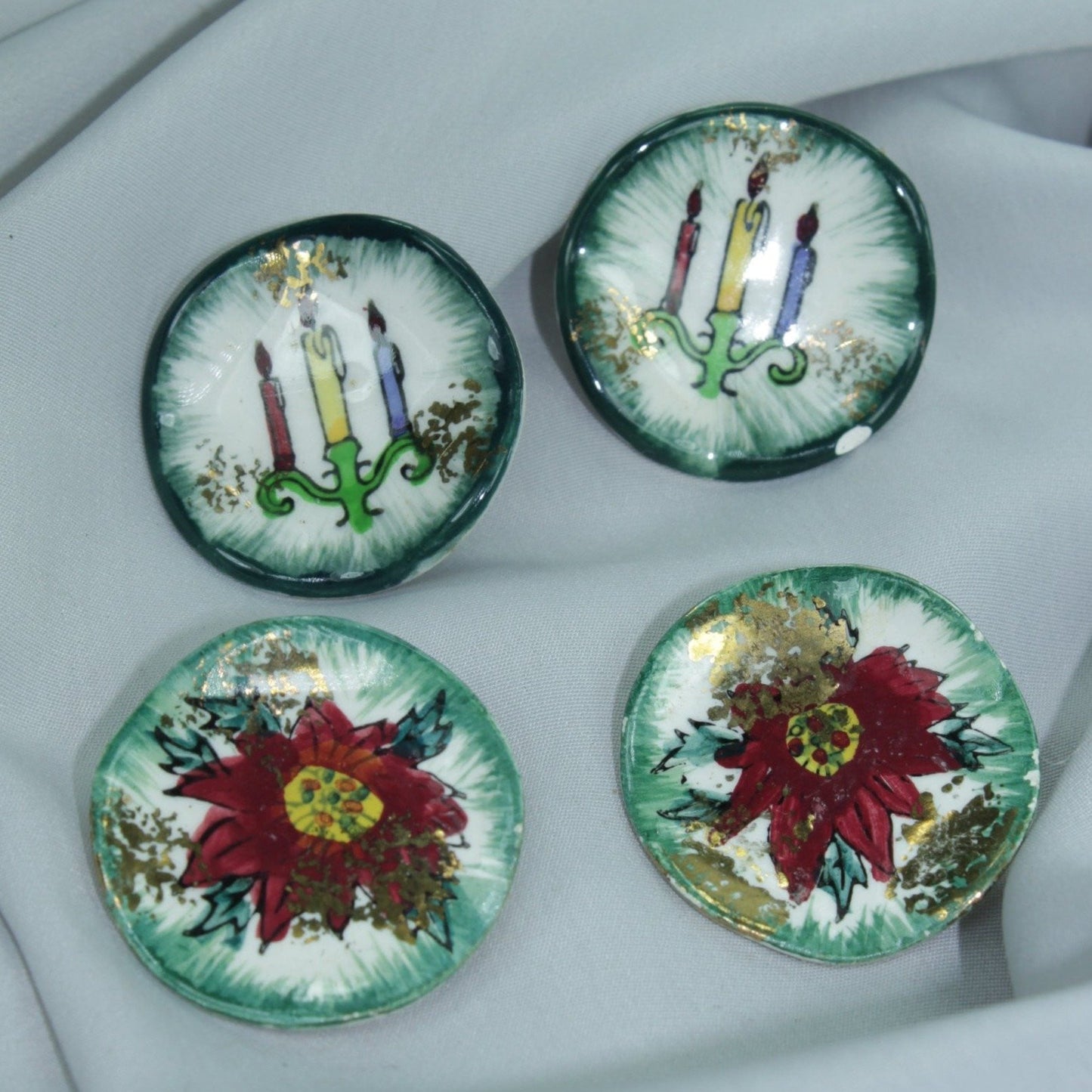 Vintage Earrings Christmas Ceramic Japan Clips Rare Collectibles