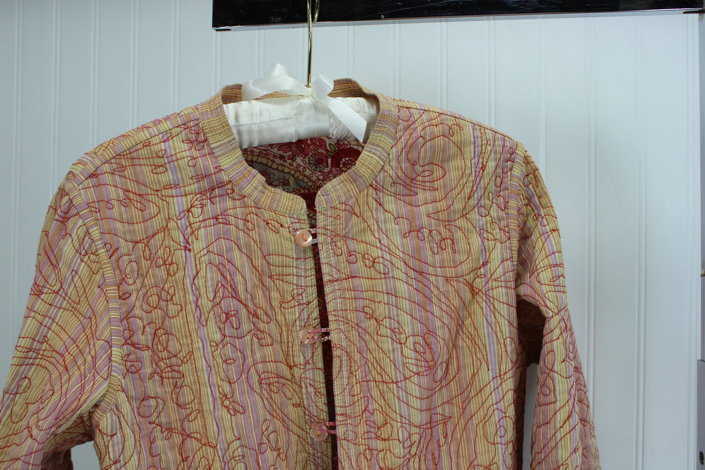 Reversible Quilted Jacket Vera Style Paisley Rose Pink Cream vintage