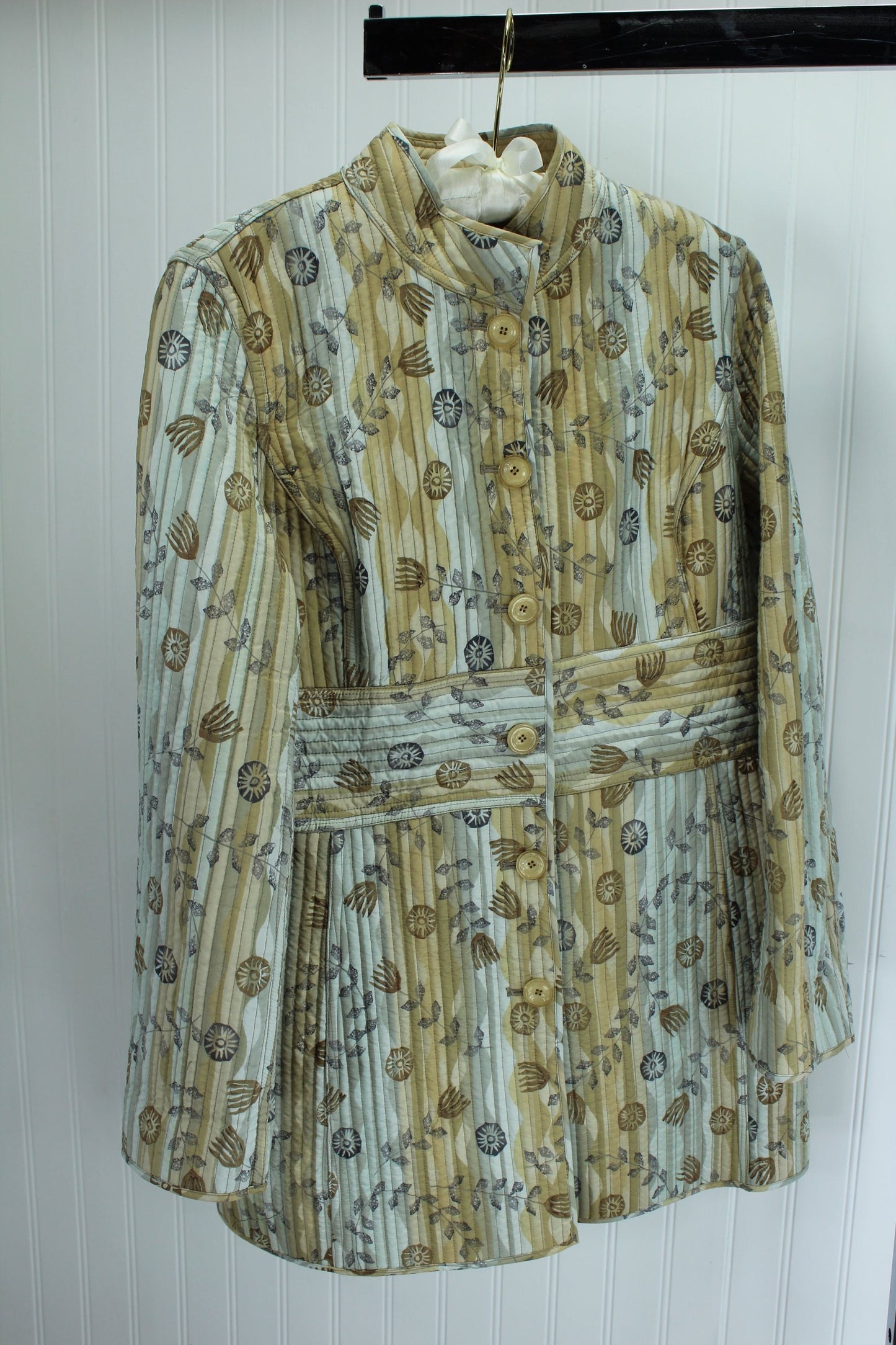 SIGRID OLSEN Reversible Quilted Long Jacket Browns Beige Silk Poly Hand Wash