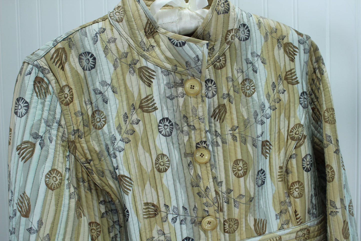 SIGRID OLSEN Reversible Quilted Long Jacket Browns Beige Silk Poly Hand Wash good detail