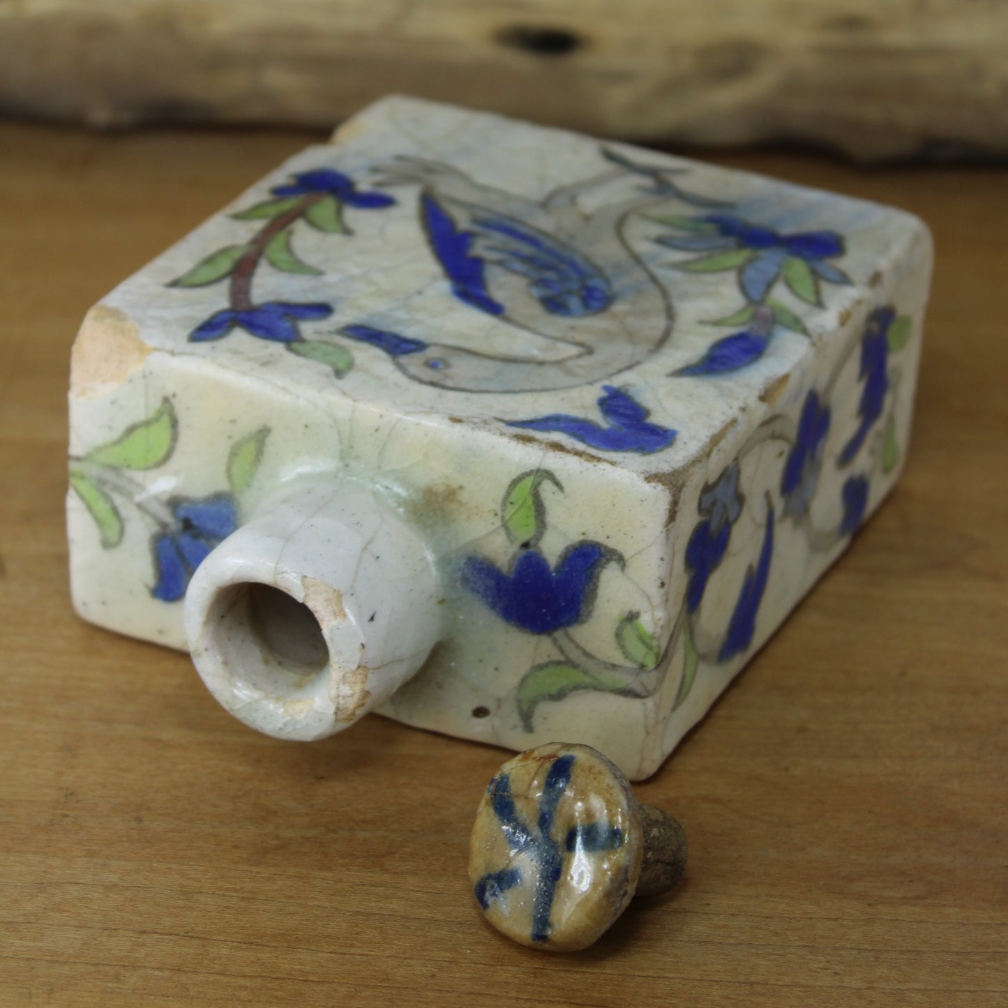Old Iznik Turkey Bottle Flask with Stopper - Bird Flowers islamic