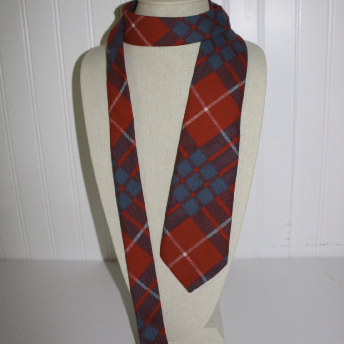 Wool Necktie Red Teal Plaid WB Logo unusual