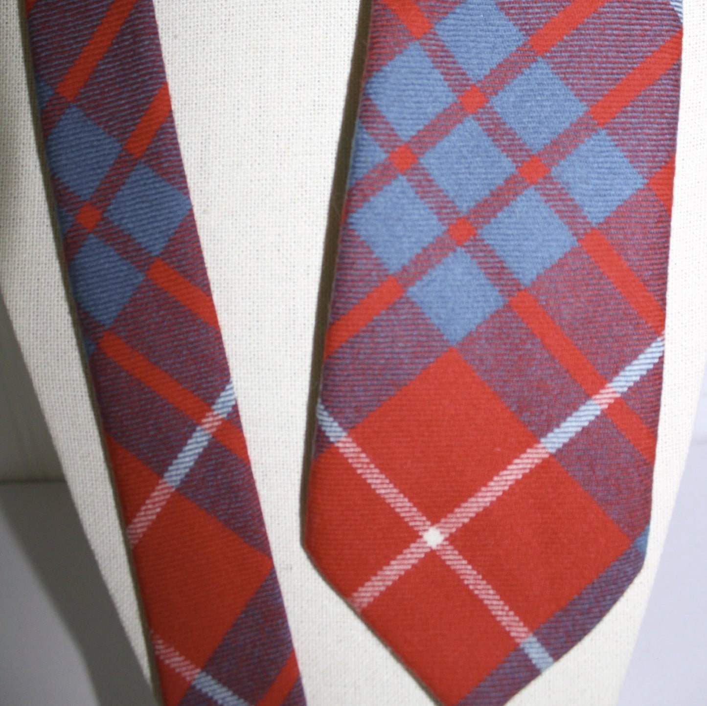 Wool Necktie Red Teal Plaid WB Logo