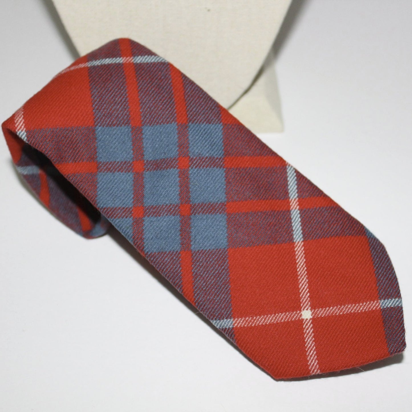 Wool Necktie Red Teal Plaid WB Logo all wool