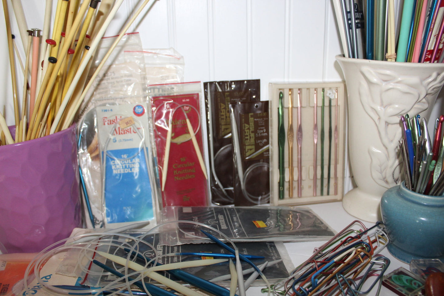 Huge Lot 300+ Pieces Knit Crochet Needles Circular DPNs Misc Tools Estate Collection aluminum