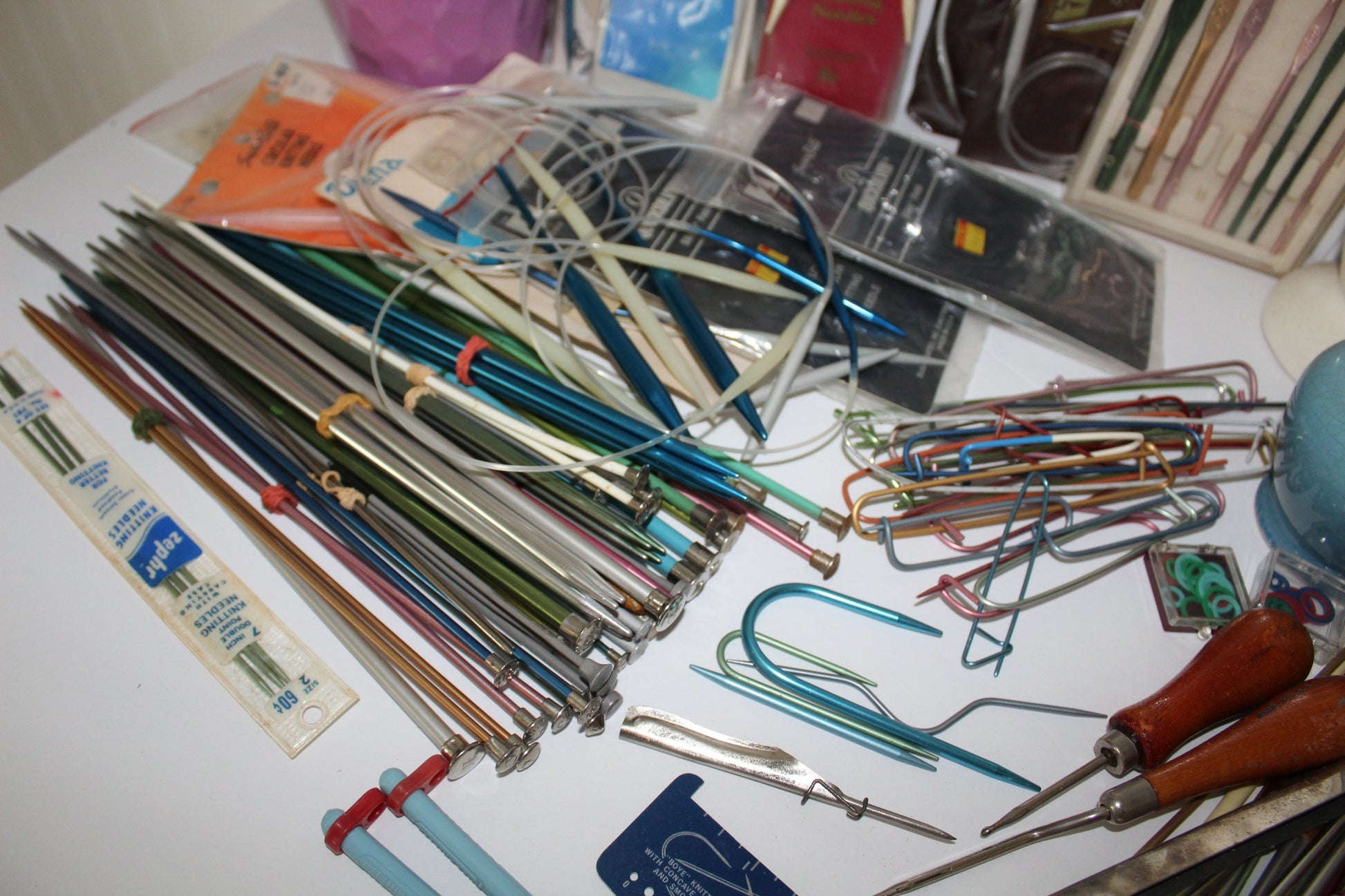 Huge Lot 300+ Pieces Knit Crochet Needles Circular DPNs Misc Tools Estate Collection stitch holder