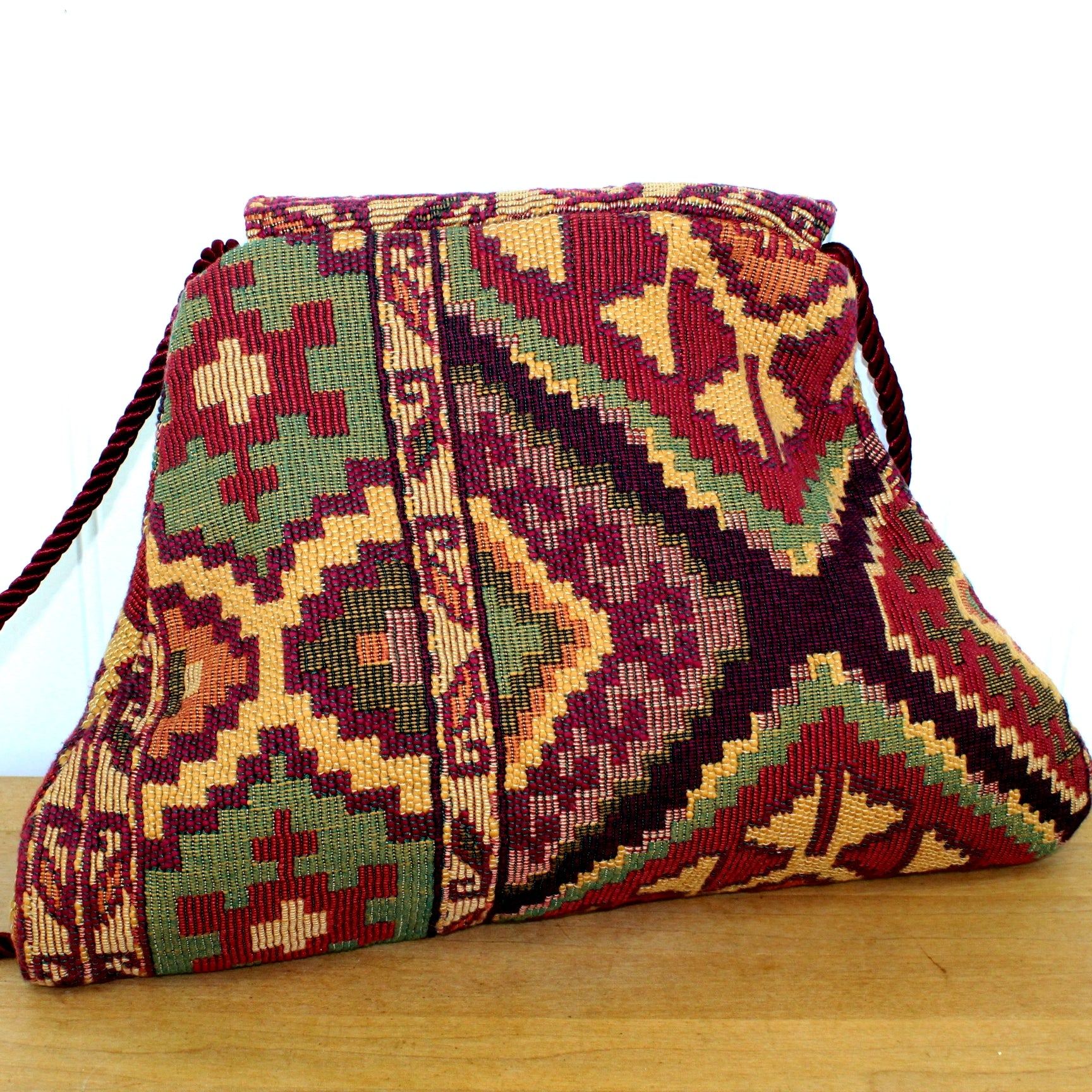 Unique Hand Made Purse Tapestry Burgundy Velvet Shoulder Length Cord Strap matching burgundy cord strap 16" hang