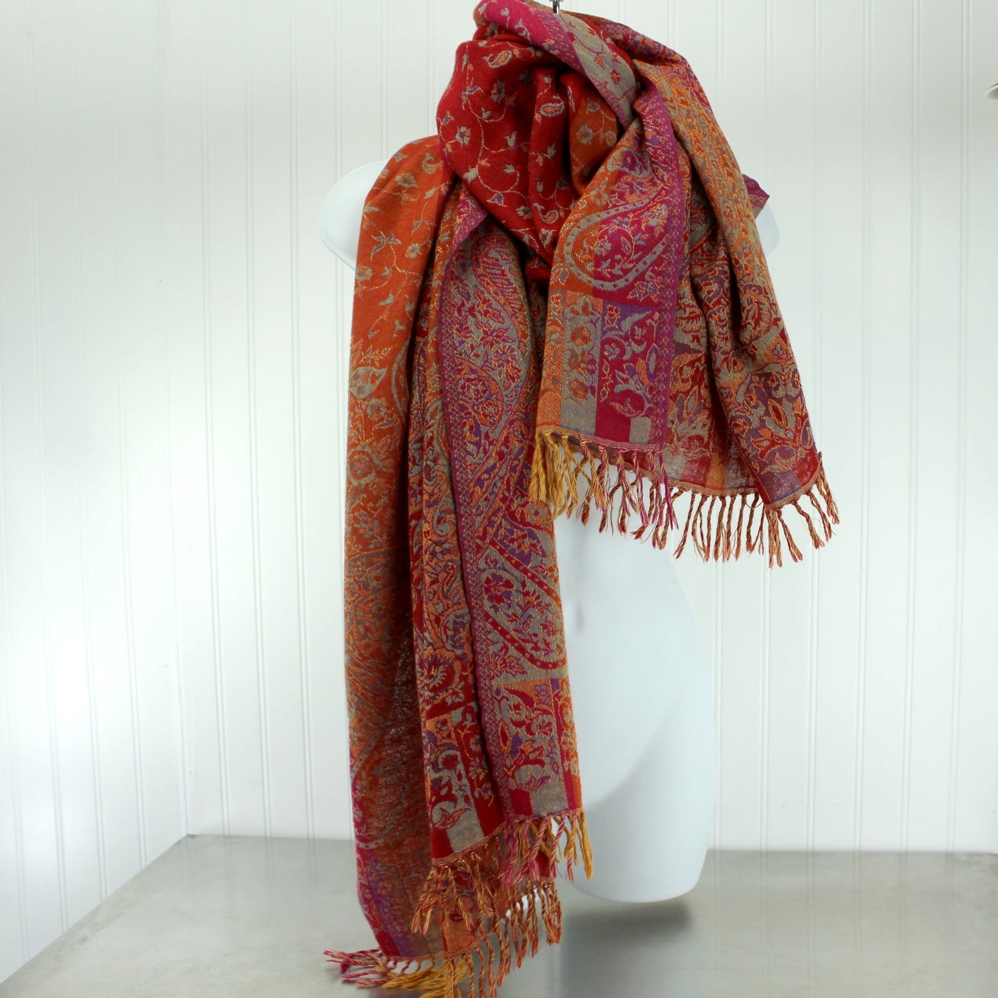 Pashmina Style Shawl Scarf Gorgeous Shades Red Coral Purple 40" X 27" Estate