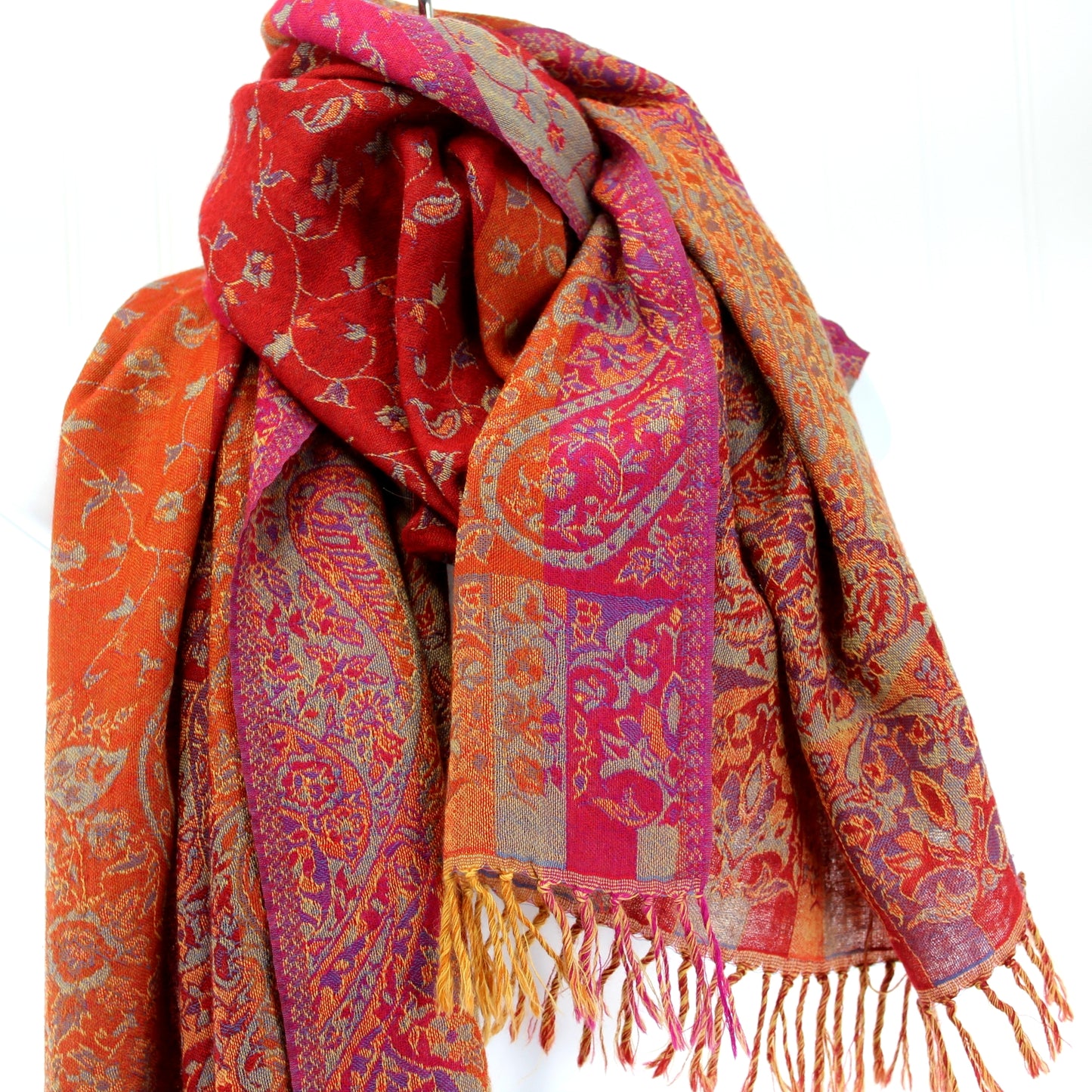 Pashmina Style Shawl Scarf Gorgeous Shades Red Coral Purple 40" X 27" Estate suit scarf coat scarf