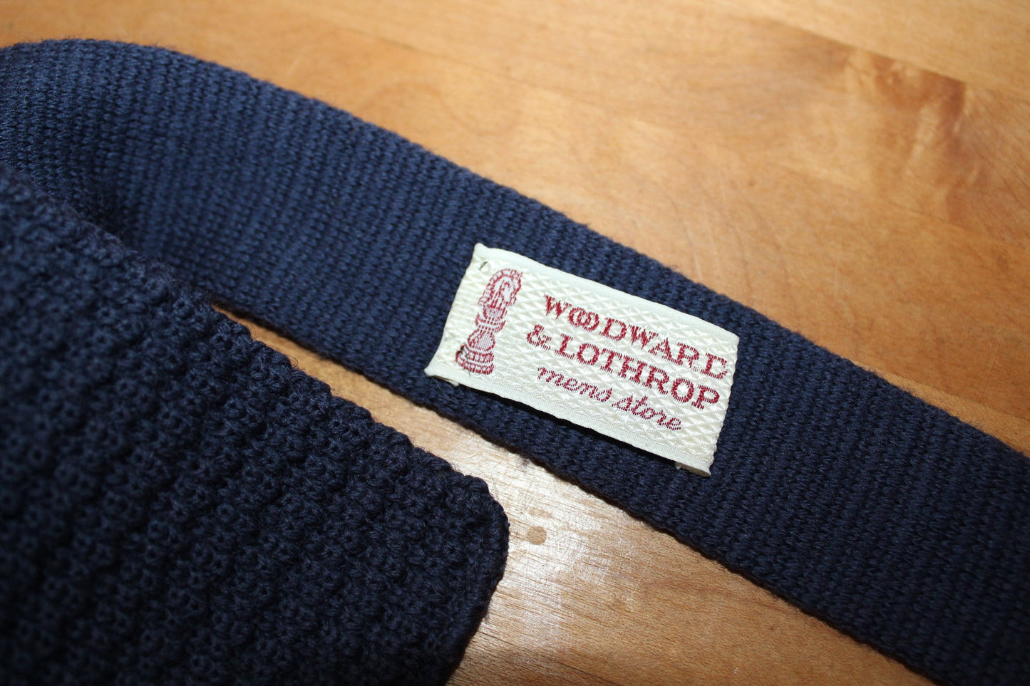 Rooster Rufflernit Necktie - Vintage 1970s Woodward Lothrop - Navy Blue Square Ends classic collectible