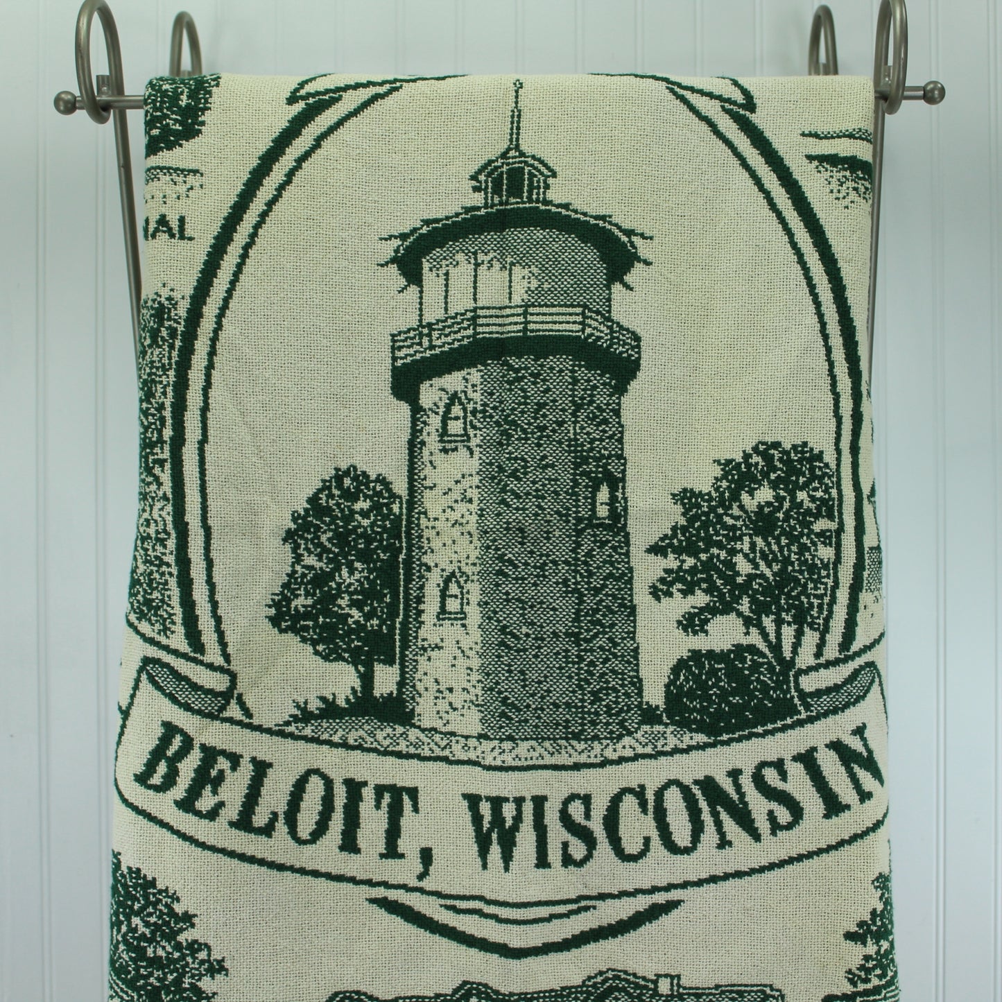 Beloit Wisconsin Woven Cotton Throw Blanket New Condition Historical Society Design Riddle Cockrell Beckman Mill
