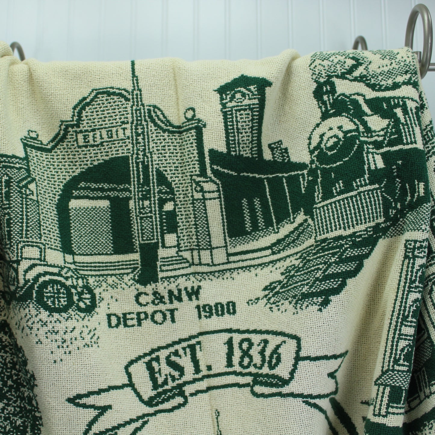 Beloit Wisconsin Woven Cotton Throw Blanket New Condition Historical Society Design Riddle CockrellC&NW Depot 1900