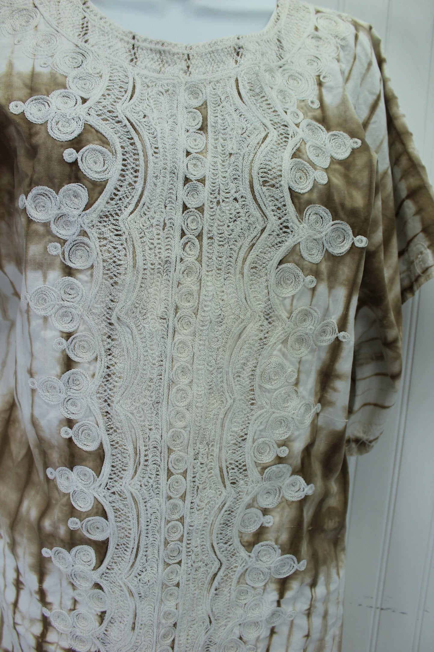 Vintage 1980s Africa Long Dress Lounge Nigeria Embroidered Dyed Cocoa White coverup