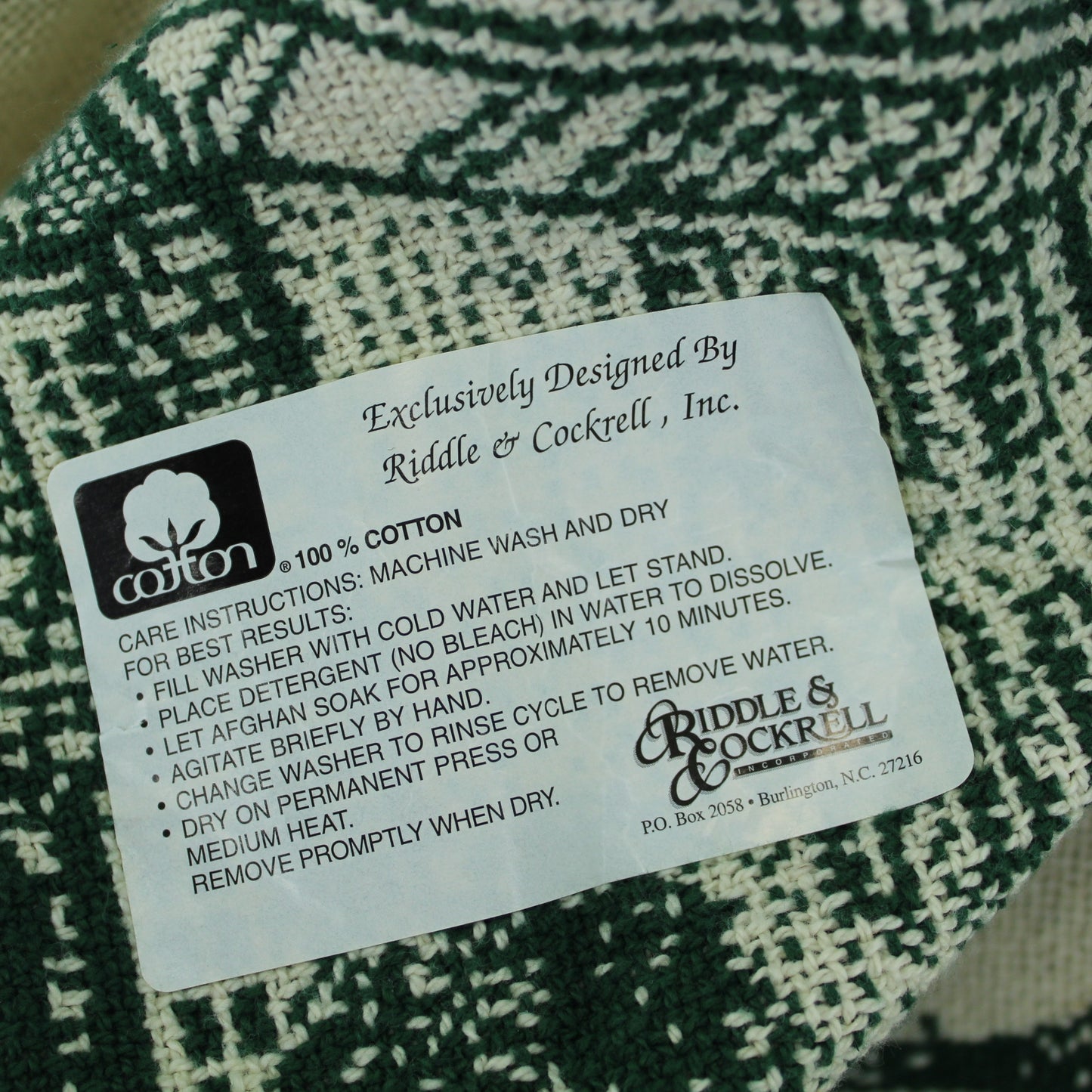 Beloit Wisconsin Woven Cotton Throw Blanket New Condition Historical Society Design Riddle Cockrell original paper tag riddle Cockrell Inc Burlington NC