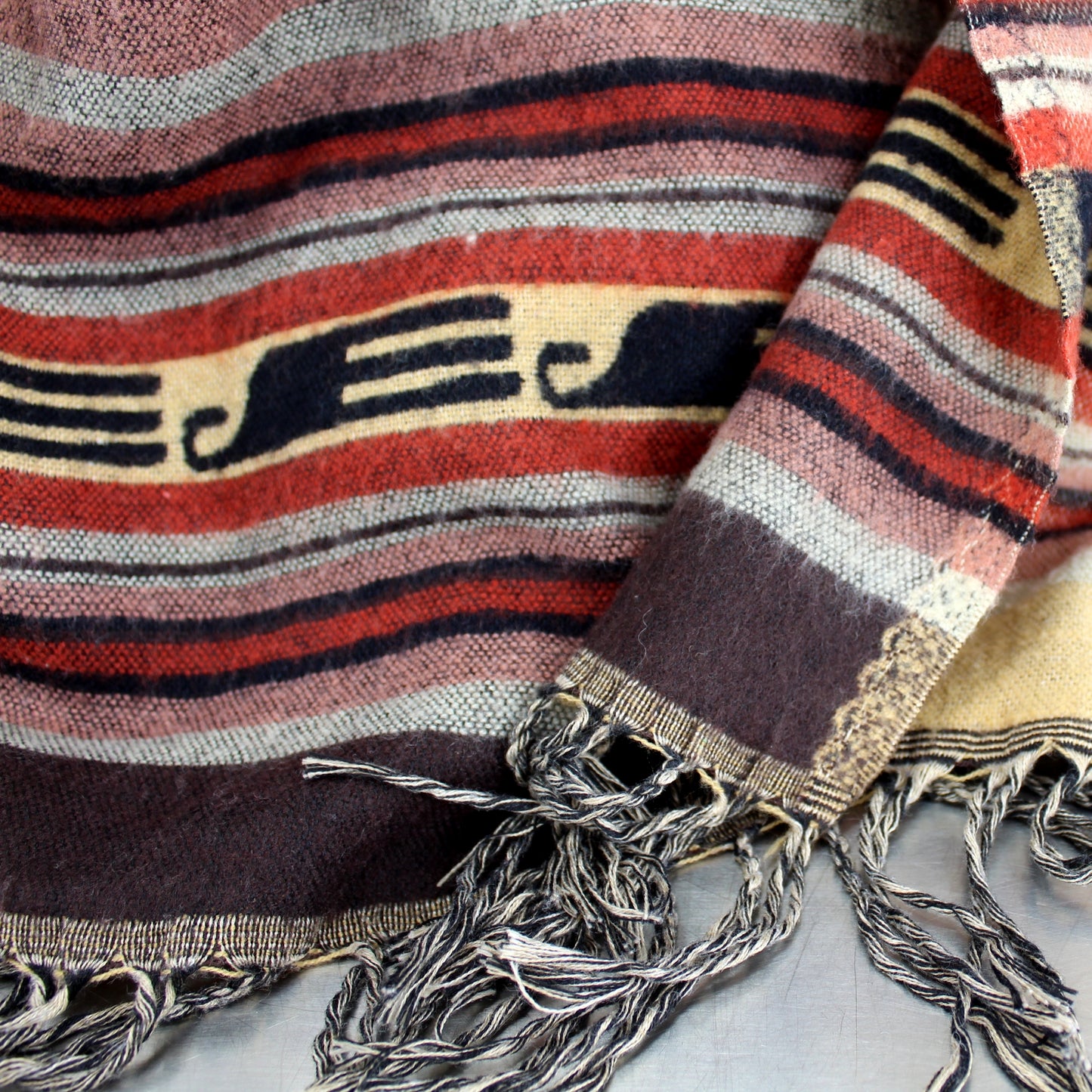 Southwest Pattern Shawl Scarf Desert Sunset Shades Mauve Grey Sienna Soft Acrylic lightweight flexible forms to figure