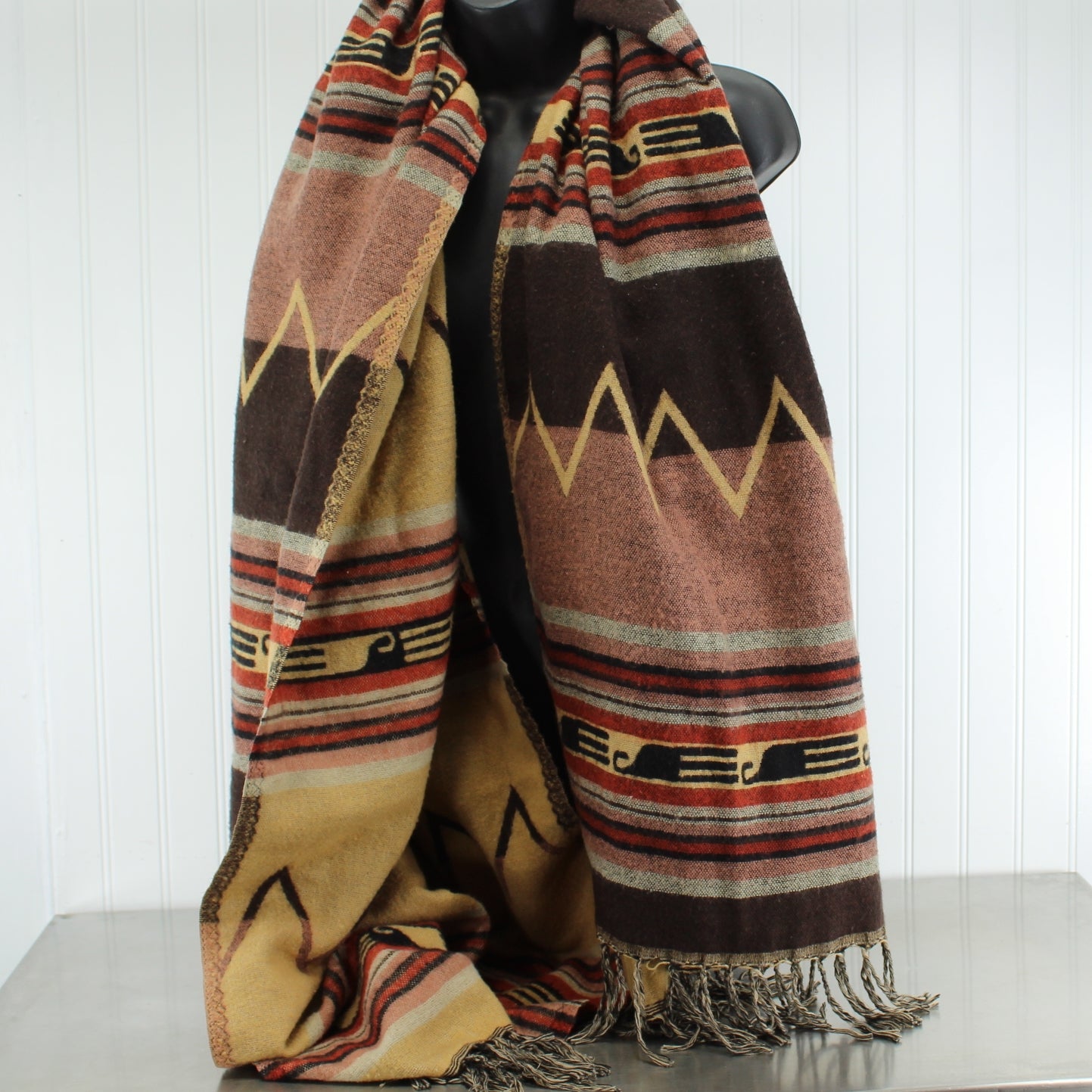 Southwest Pattern Shawl Scarf Desert Sunset Shades Mauve Grey Sienna Soft Acrylic long scarf for shoulder or decor item