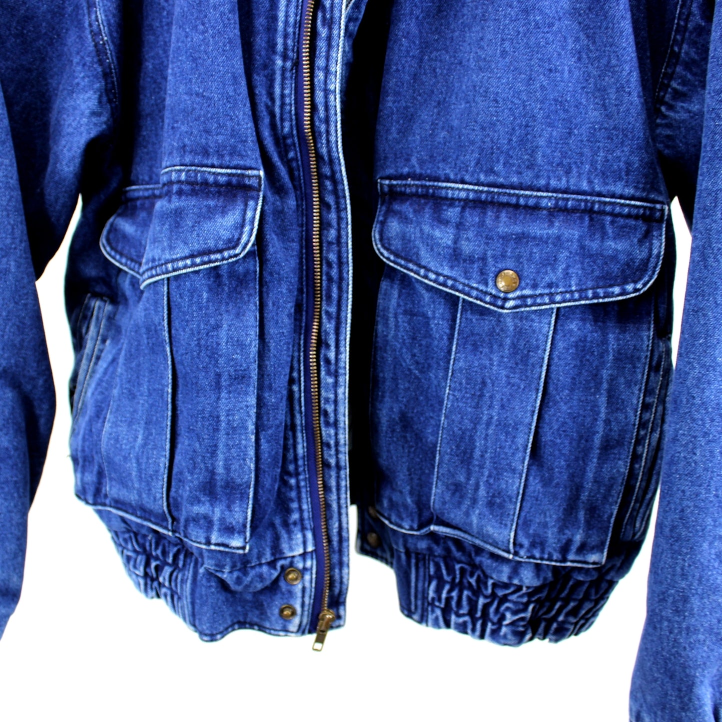 Jeans Wear Trent Blue Denim Cotton Jacket Lined Blue White Stripe Great Cut Size L large tucked front pockets