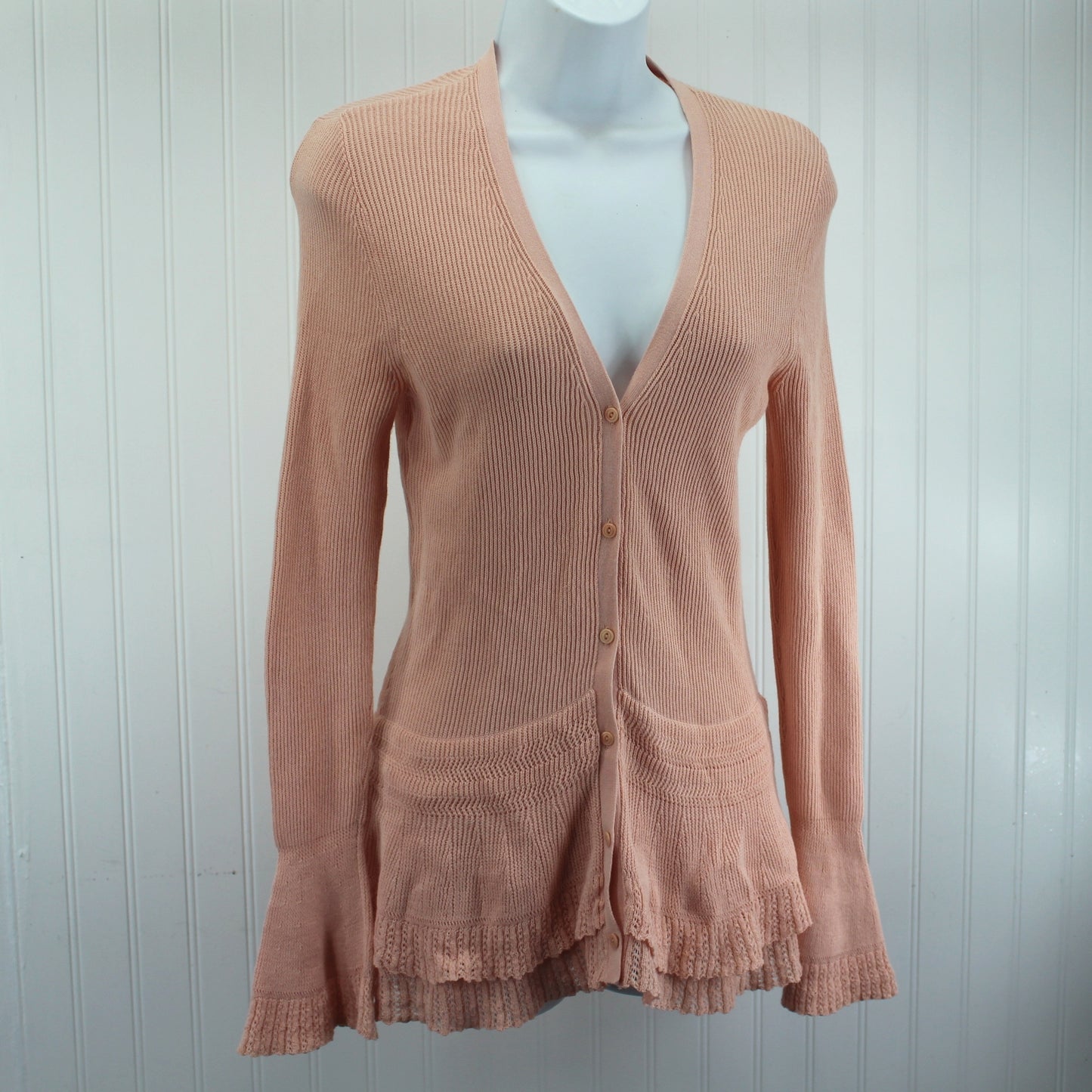 Ralph Lauren Cotton Sweater Unique Ruffle Hem Design Peach