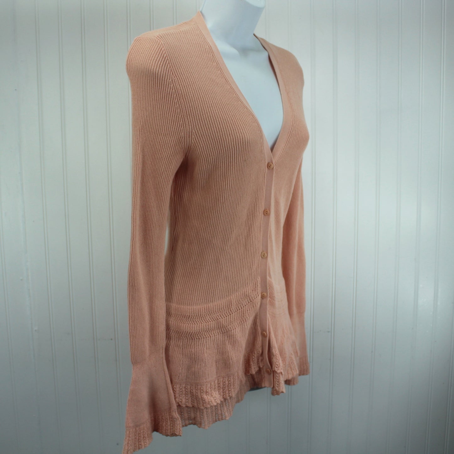 Ralph Lauren Cotton Sweater Unique Ruffle Hem Design Peach light weight fluid
