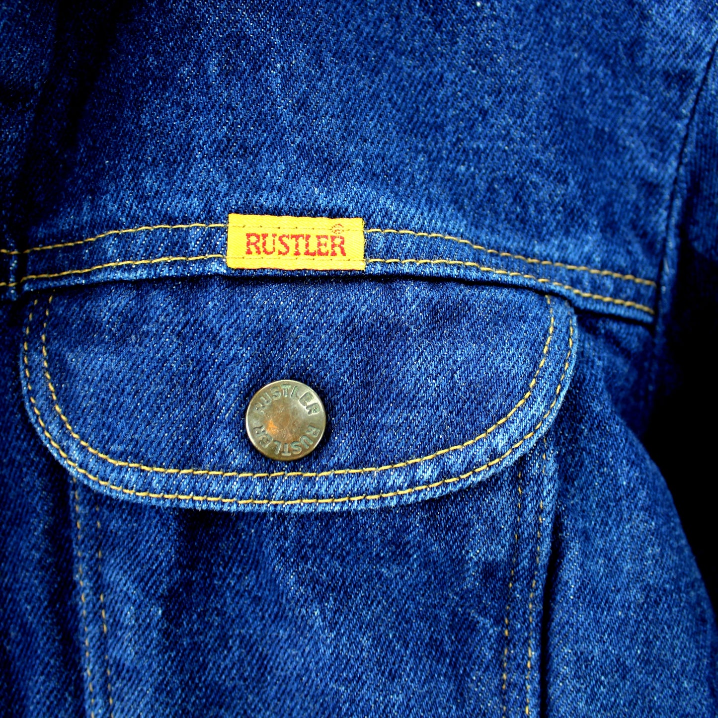 Rustler Dark Blue Denim Cotton Jacket Adjustable Band Waist Size L button front waist pockets