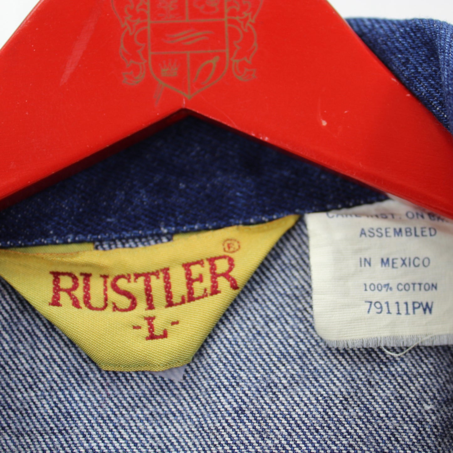 Rustler Dark Blue Denim Cotton Jacket Adjustable Band Waist Size L see measurements all cotton