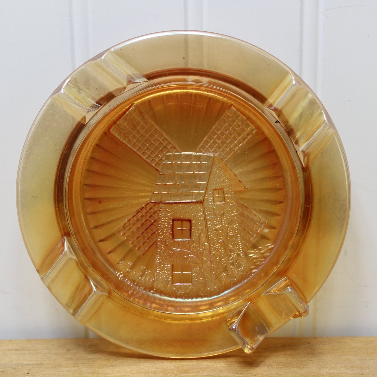 Hazel Atlas Marigold Carnival Glass Windmill Ashtray