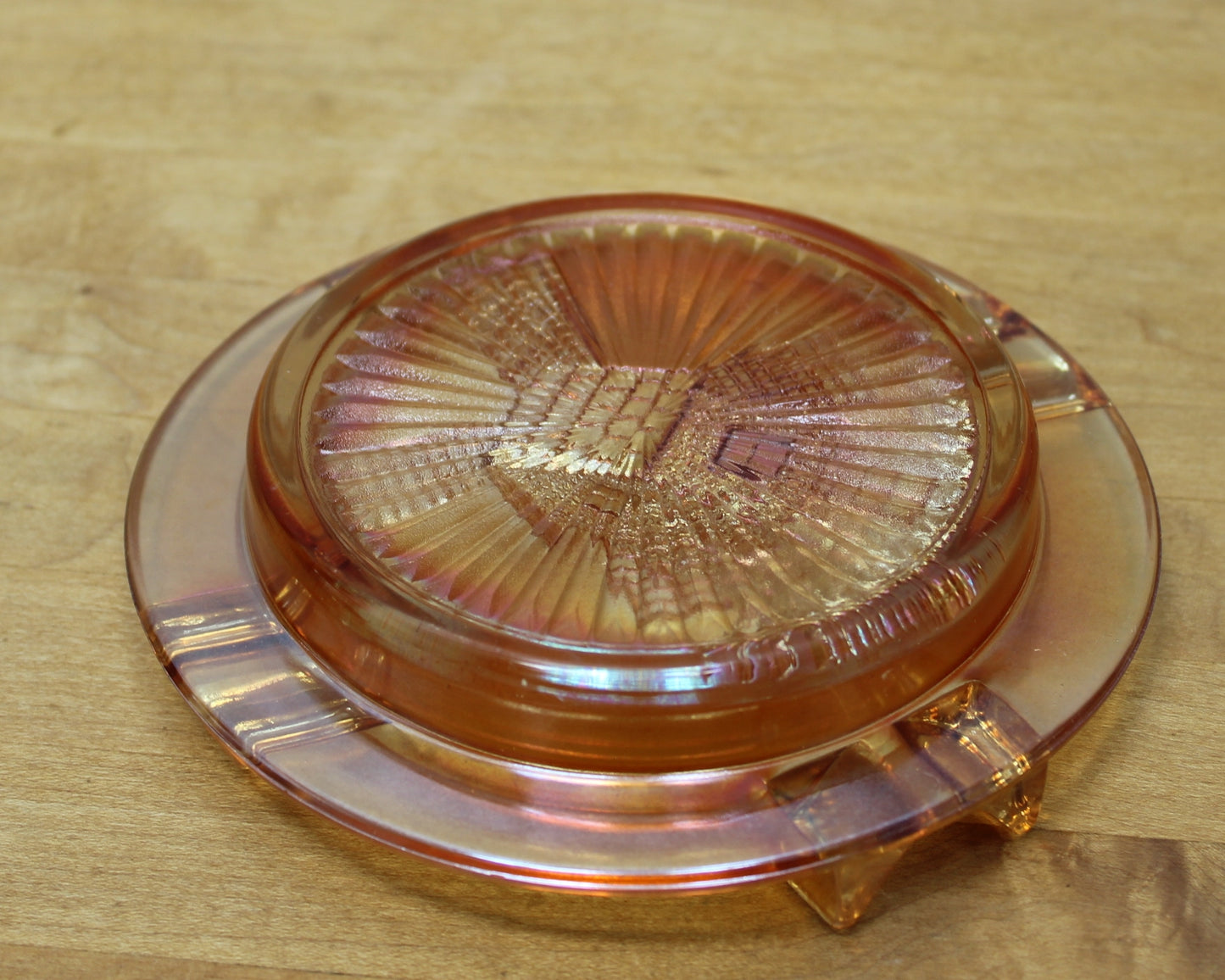 Hazel Atlas Marigold Carnival Glass Windmill Ashtray excellent
