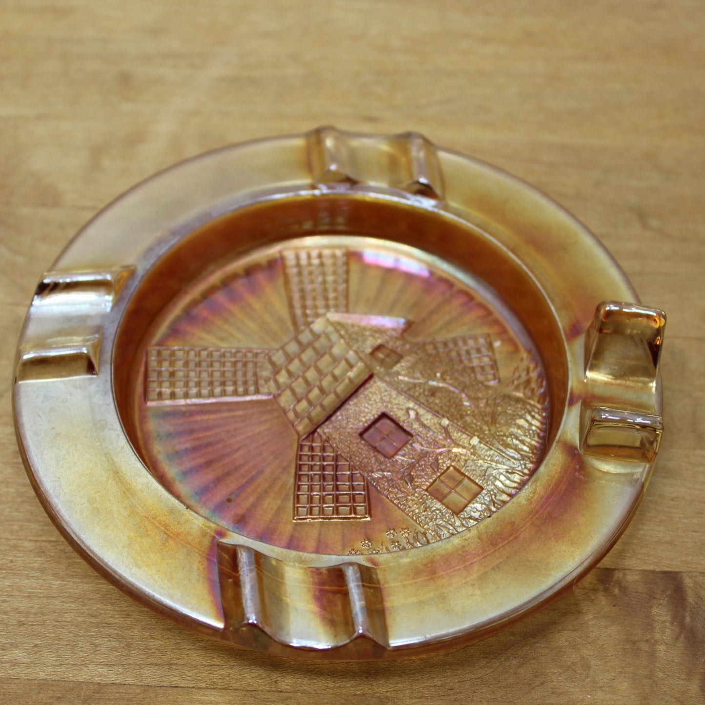 Hazel Atlas Marigold Carnival Glass Windmill Ashtray jewelry dish