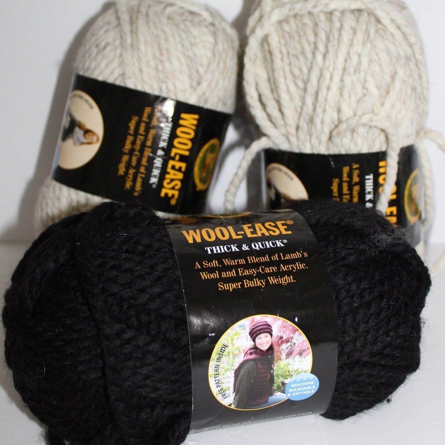 Wool Ease Yarn Thick Quick Lion 153 Black 402 Wheat 6 ozs X 3